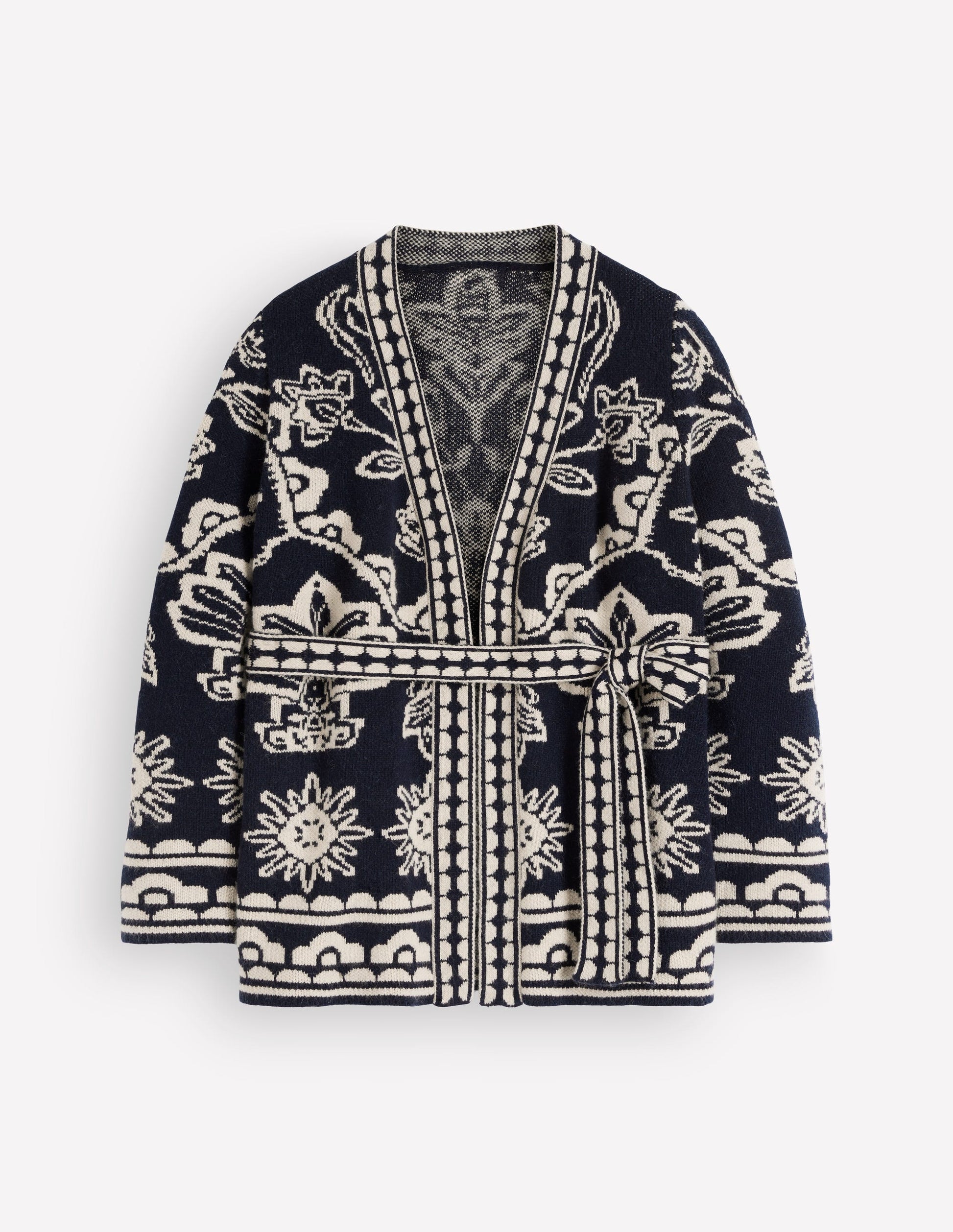 Wickelstrickjacke mit Gürtel-Marineblau-6