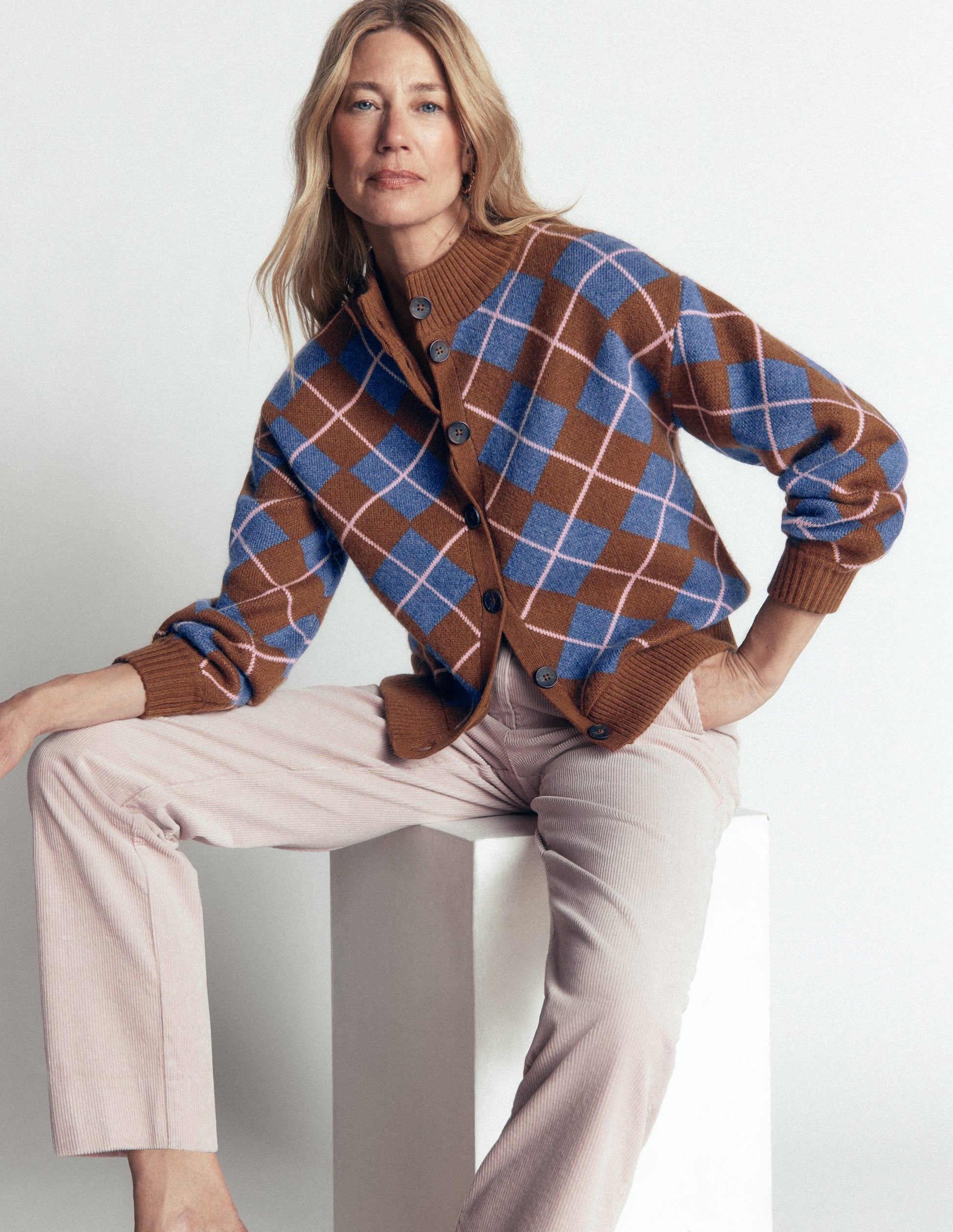 Jemma Jacquard-Strickjacke-Umbra, Argyle-2
