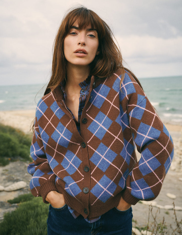 Jemma Jacquard-Strickjacke-Umbra, Argyle