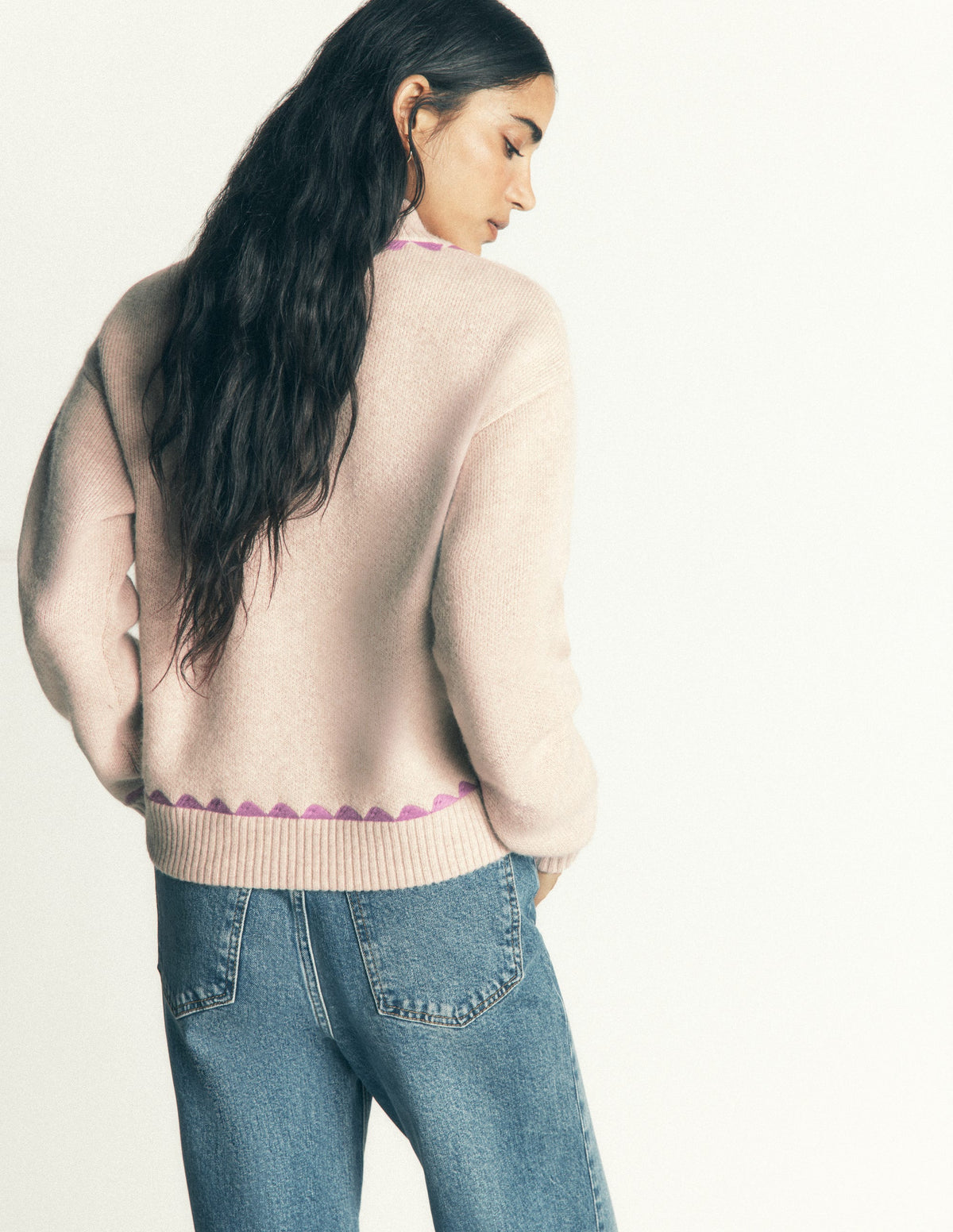 Jemma Jacquard-Strickjacke-Haferbeige Meliert, Stickerei - Image 3
