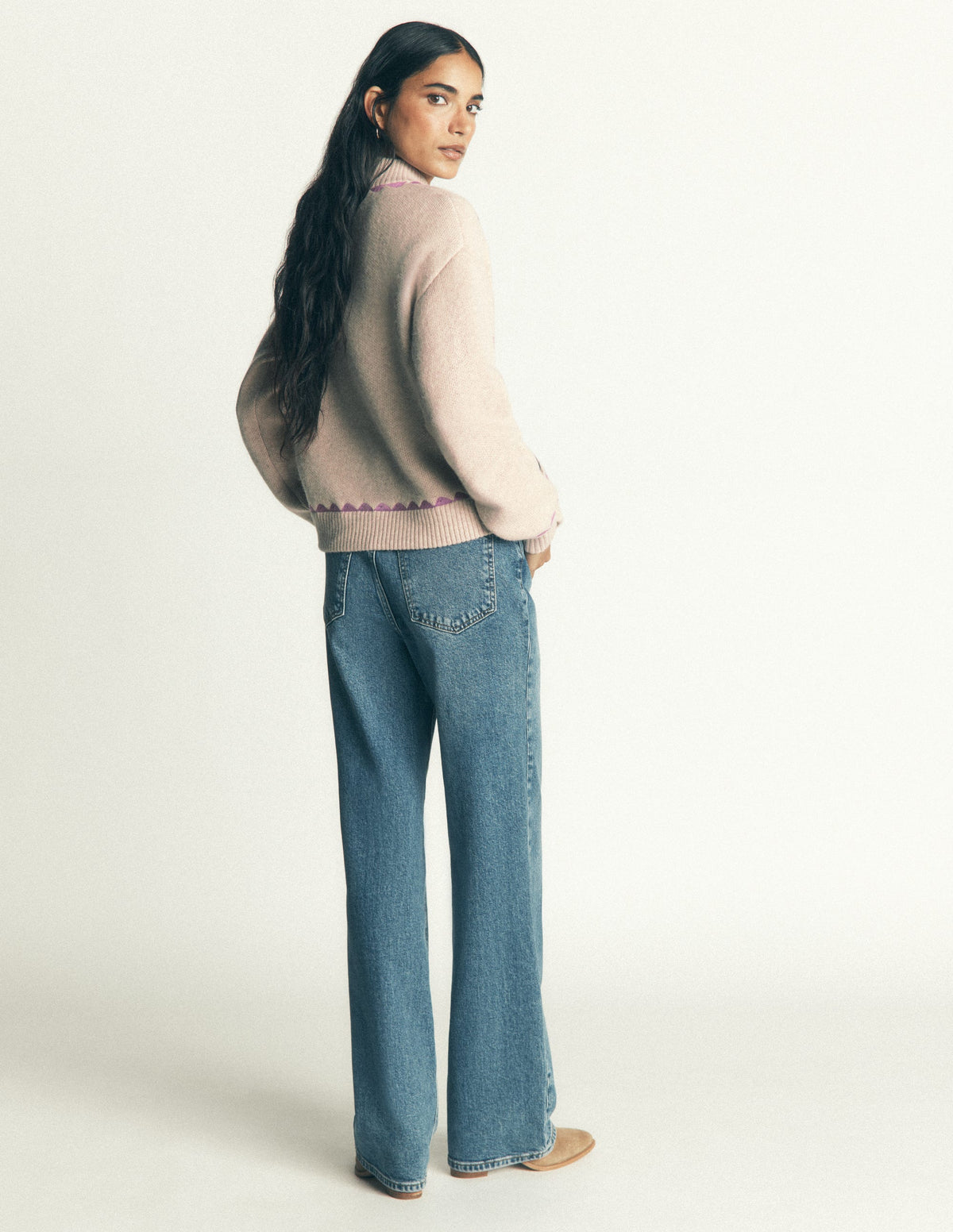 Jemma Jacquard-Strickjacke-Haferbeige Meliert, Stickerei - Image 8