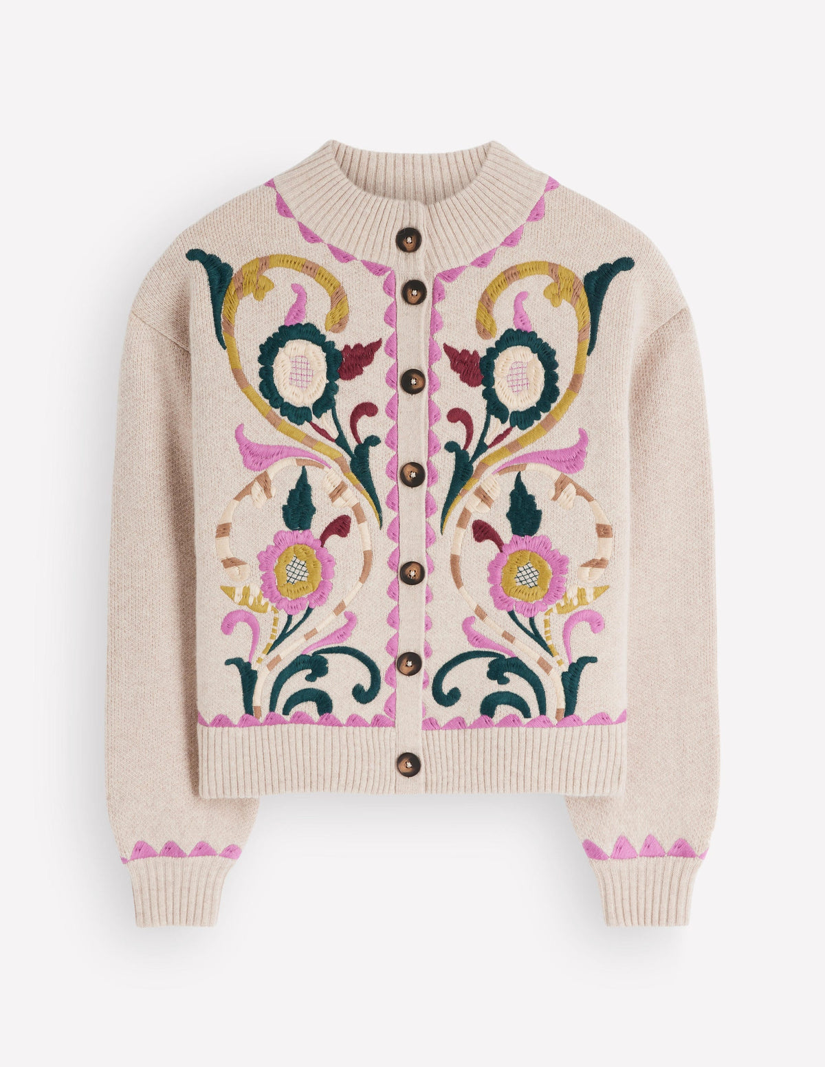 Jemma Jacquard-Strickjacke-Haferbeige Meliert, Stickerei-10