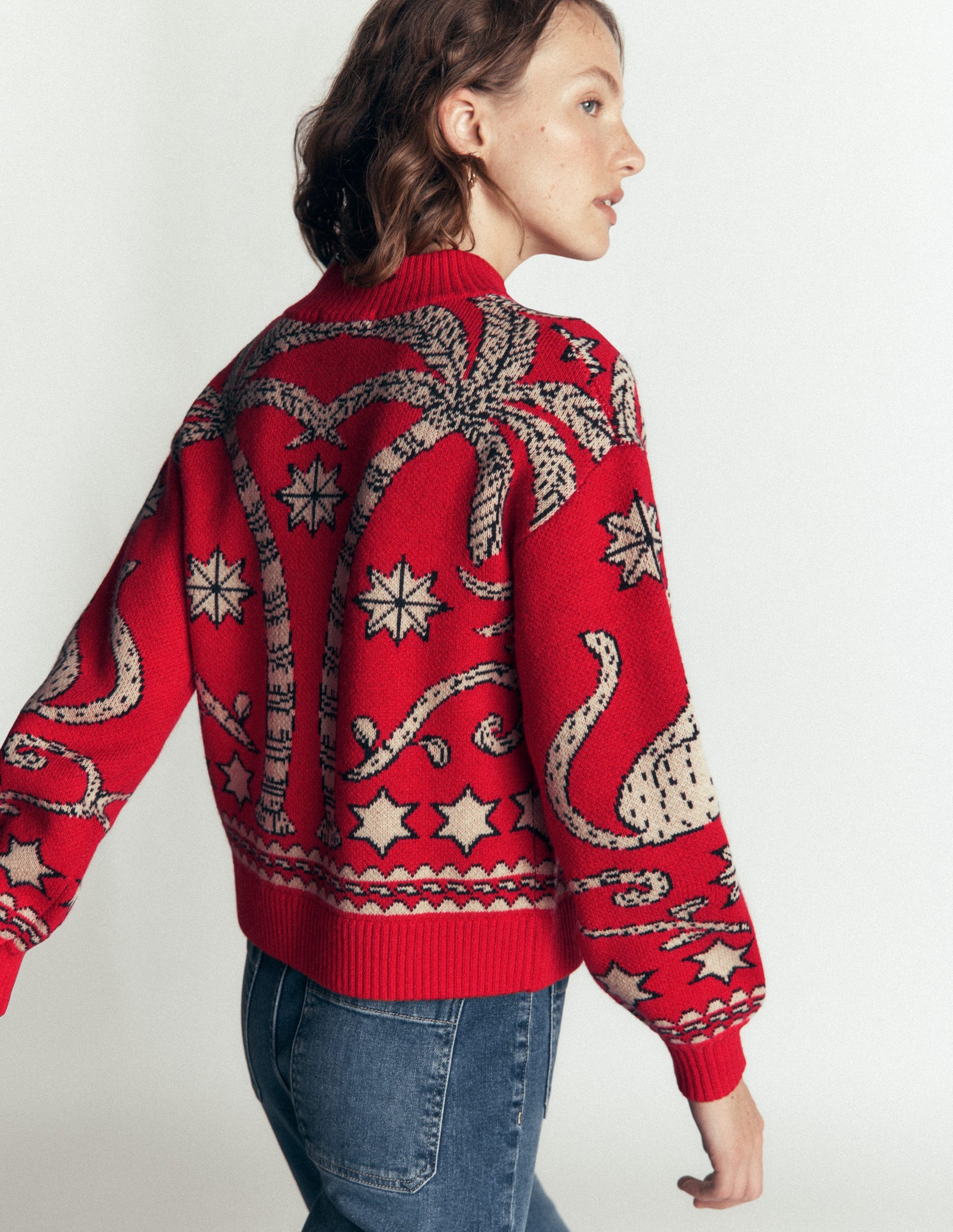 Jemma Jacquard-Strickjacke-Merida Rot Palmenbaum-5