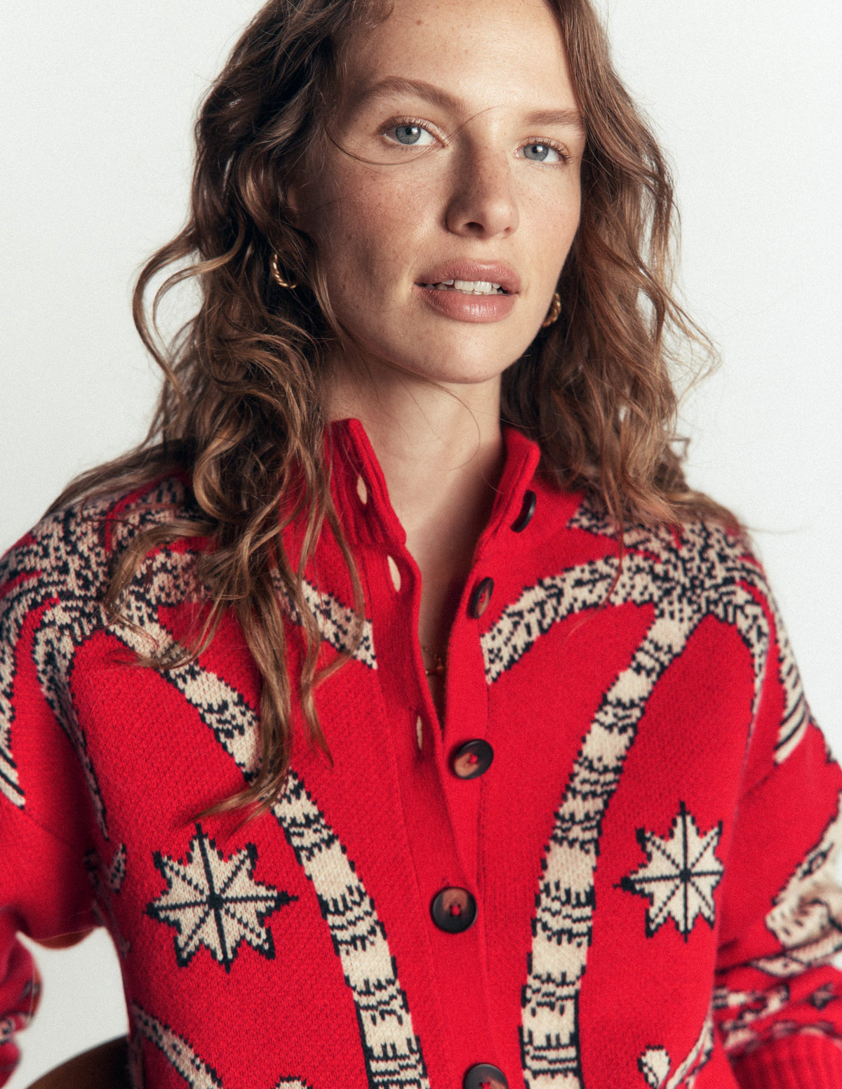 Jemma Jacquard-Strickjacke-Merida Rot Palmenbaum - Image 6