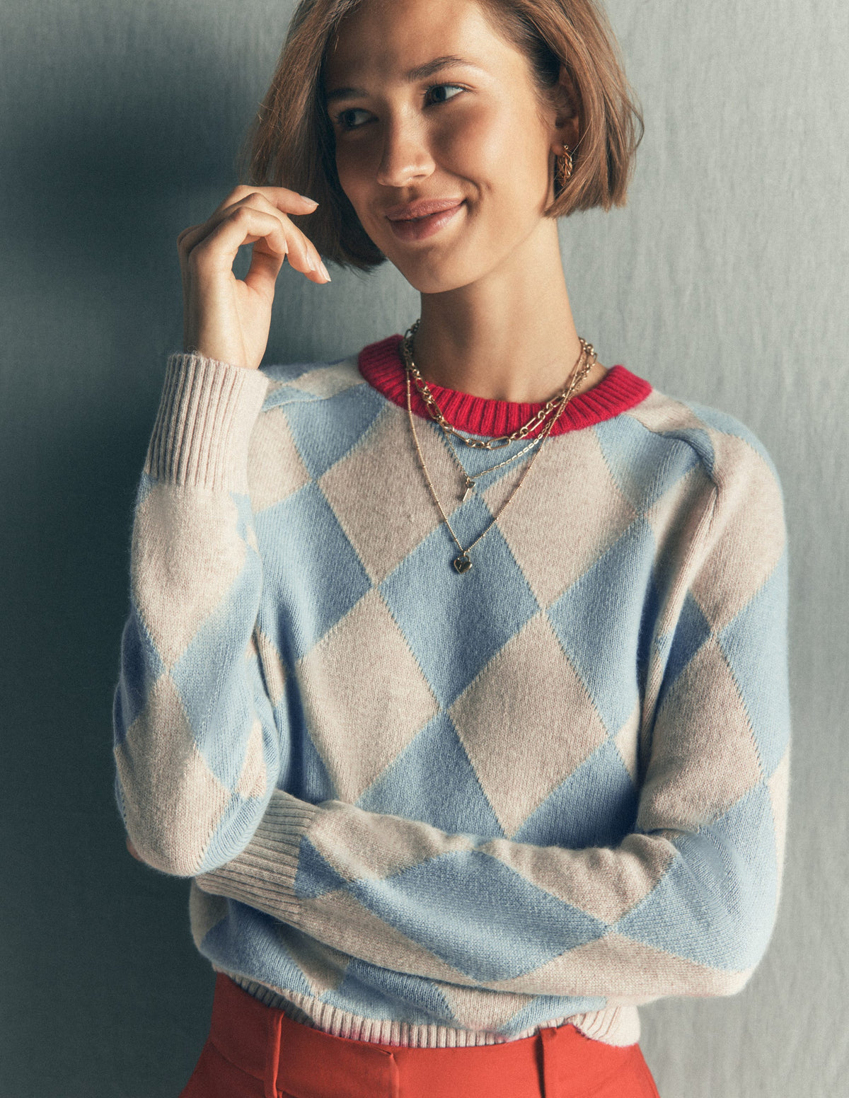 Ariadne Pullover aus Alpaka-Mischung-Blau Argyle - Image 1
