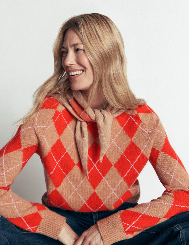 Ariadne Pullover aus Alpaka-Mischung-Orange Argyle