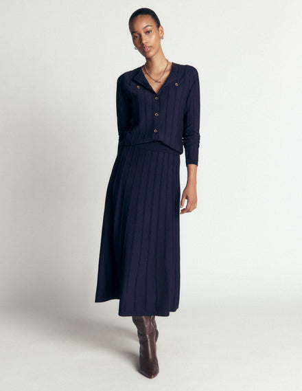 Ottoman-Strickjacke mit Ziernähten-Marineblau