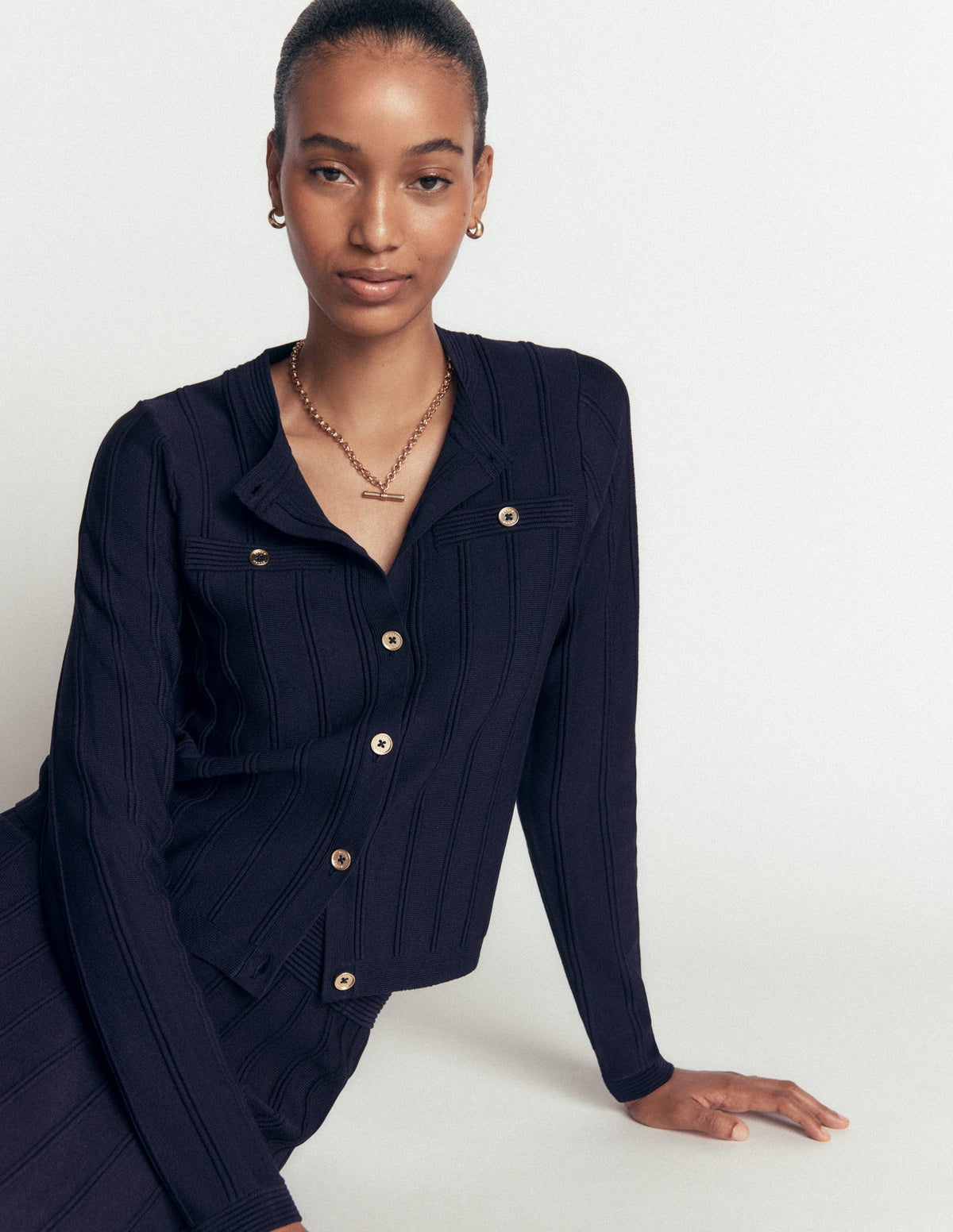 Cardigan en maille ottoman-Bleu marine - Image 2