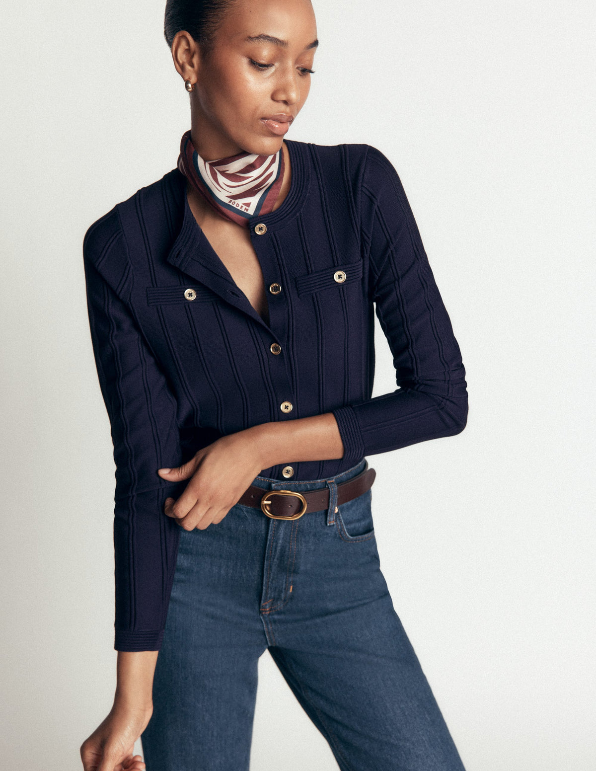 Cardigan en maille ottoman-Bleu marine-6