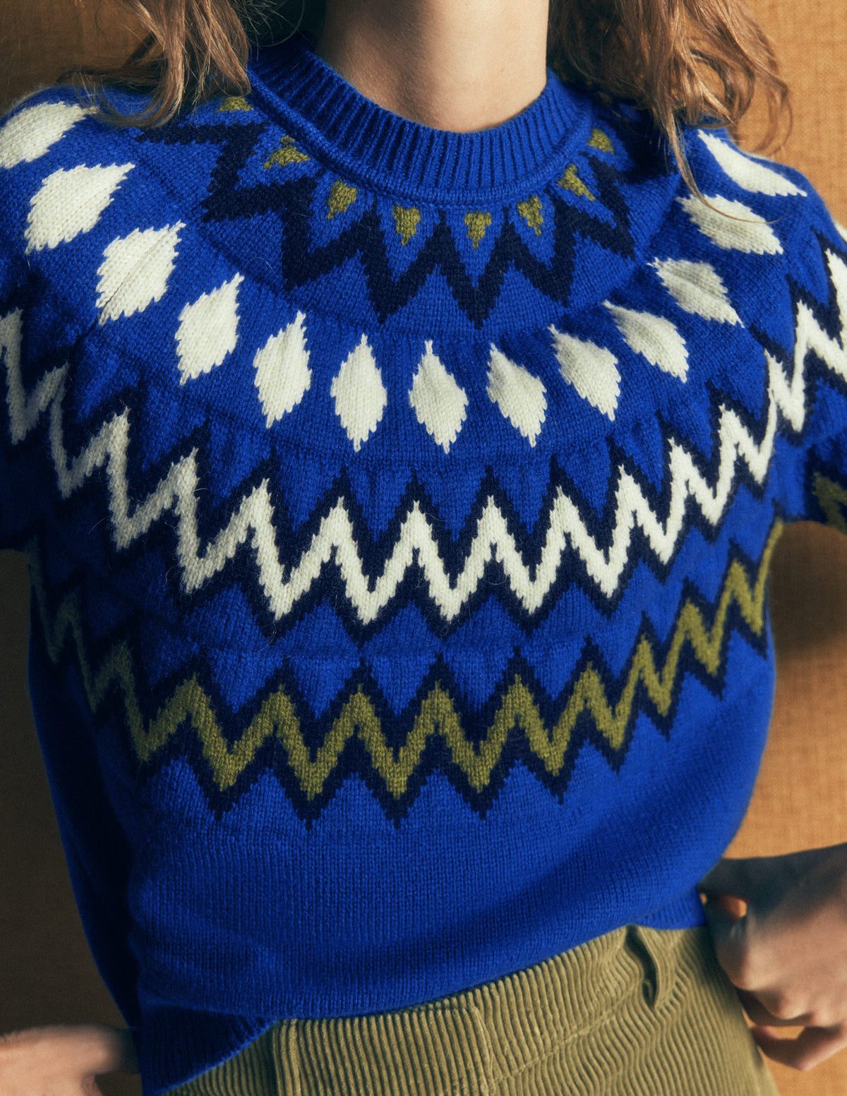 Pull Mae à motif jacquard-EMPIÈCEMENT BLEU - Image 2