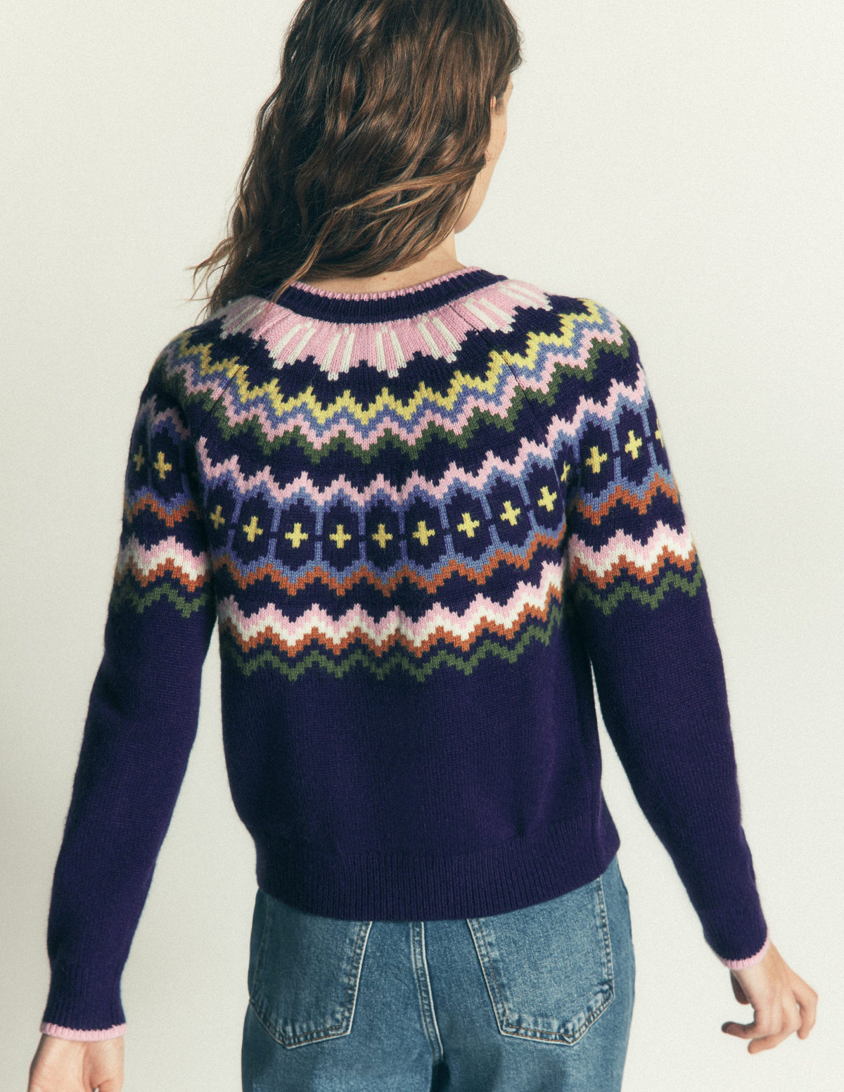 Mae Fair-Isle-Strickjacke-Navy mit Fair Isle - Image 4