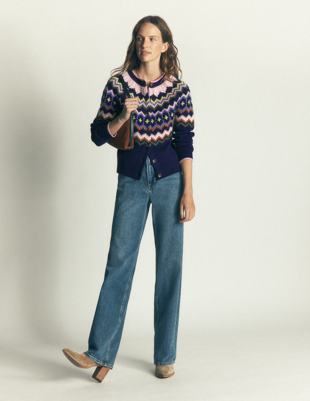 Mae Fair-Isle-Strickjacke-Navy mit Fair Isle - Image 5