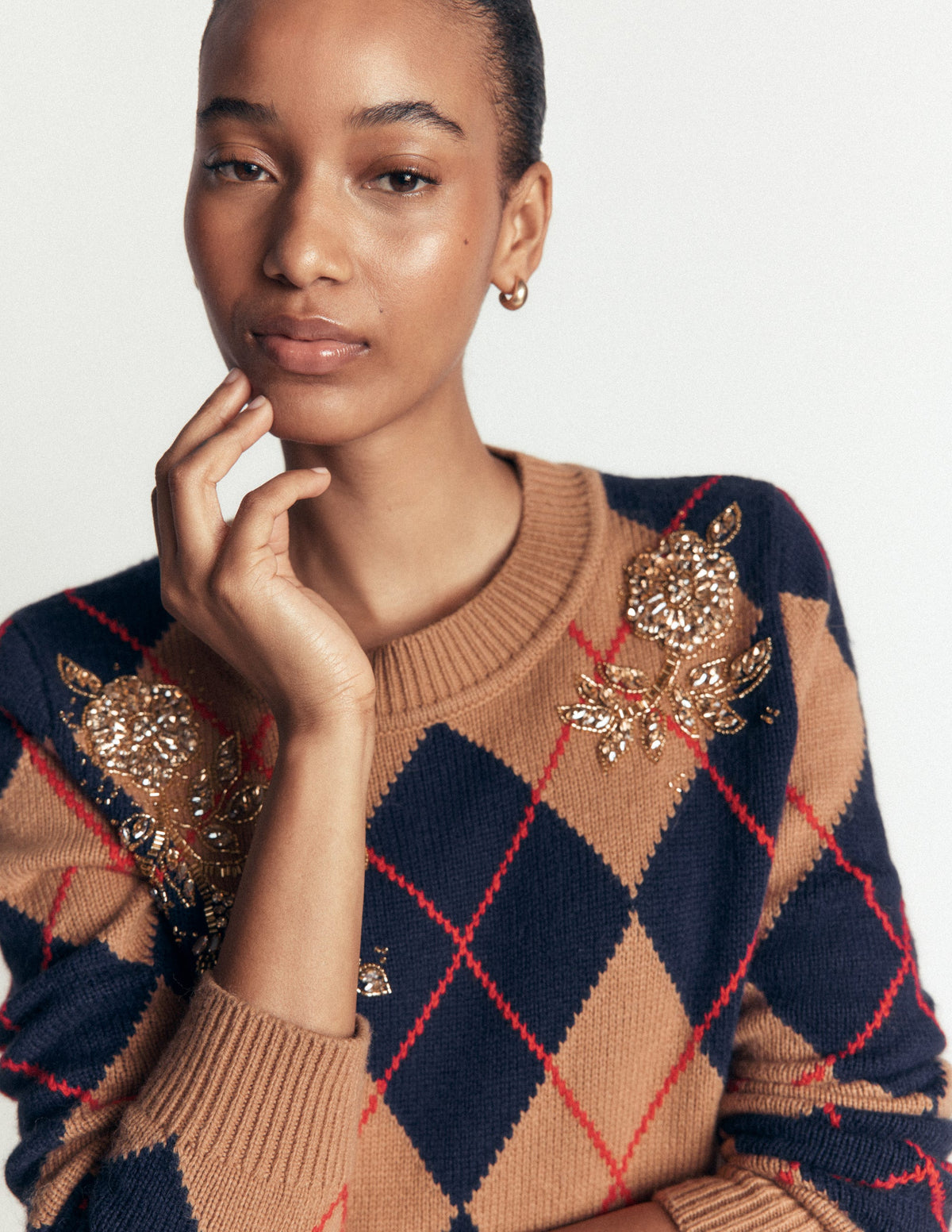 Jacquard-Pullover mit Verzierungen-Camel Meliert Argyle-4