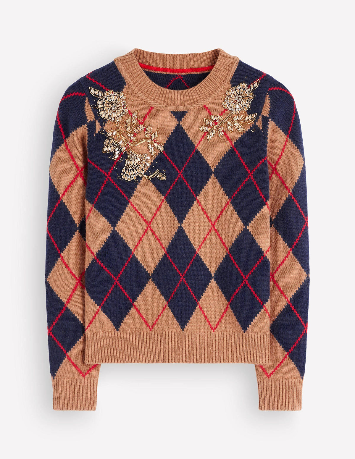 Jacquard-Pullover mit Verzierungen-Camel Meliert Argyle-9