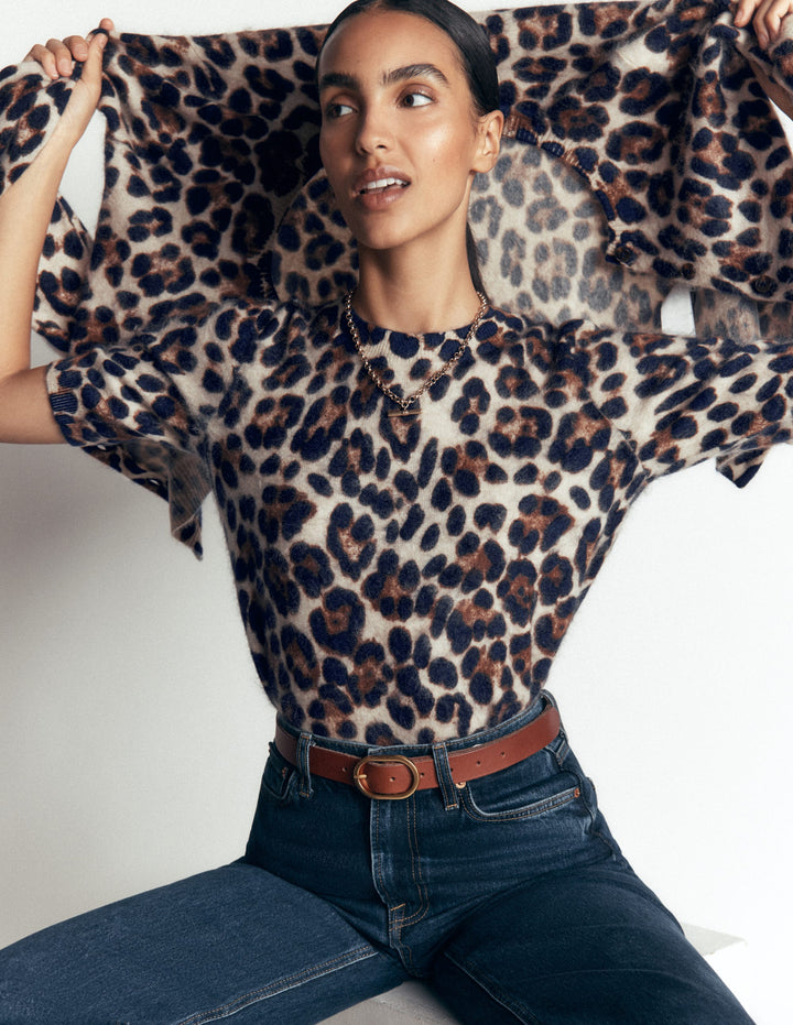 Kat T-Shirt aus gebürstetem Kaschmir-Camel, Leopard