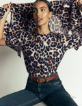 Kat T-Shirt aus gebürstetem Kaschmir-Camel, Leopard
