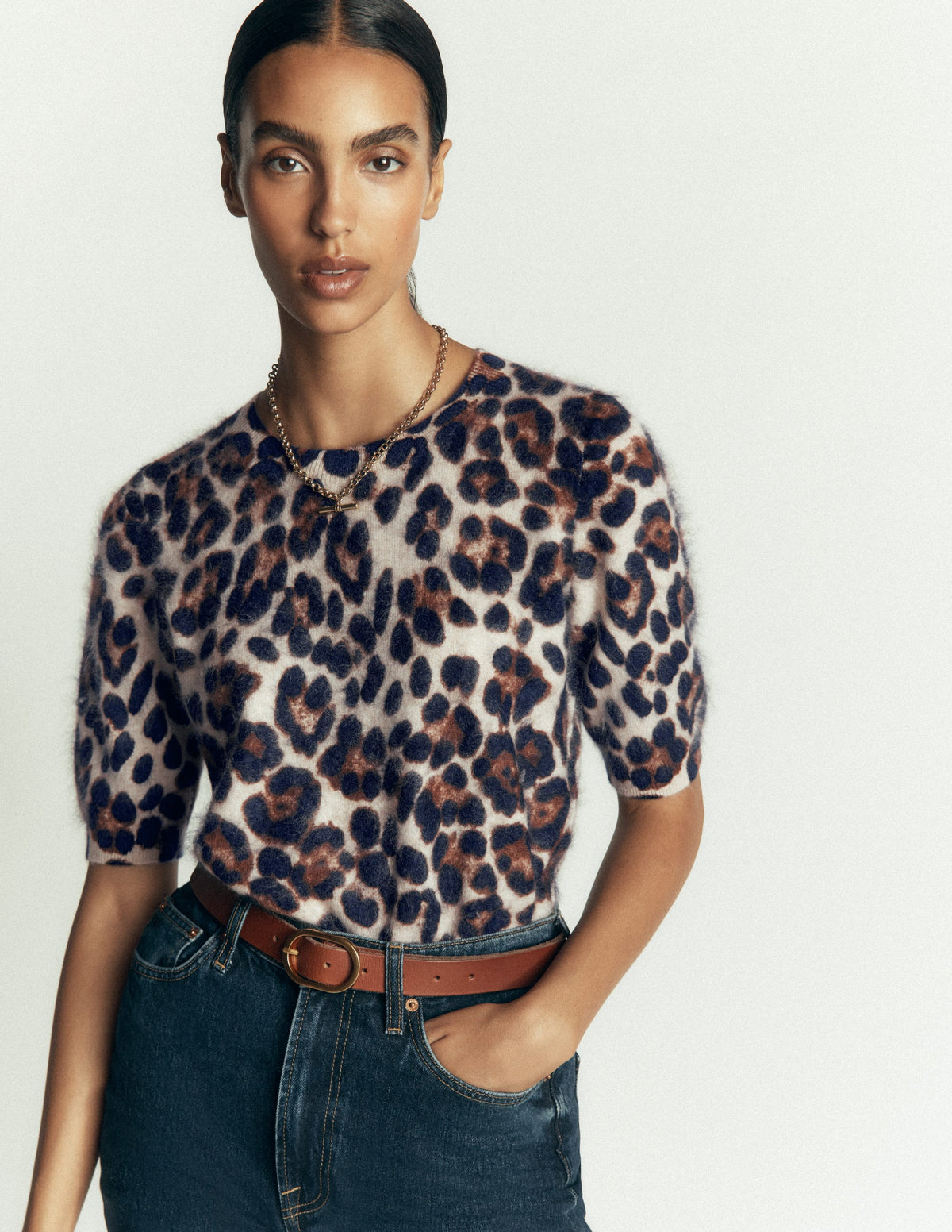 Kat T-Shirt aus gebürstetem Kaschmir-Camel, Leopard-4