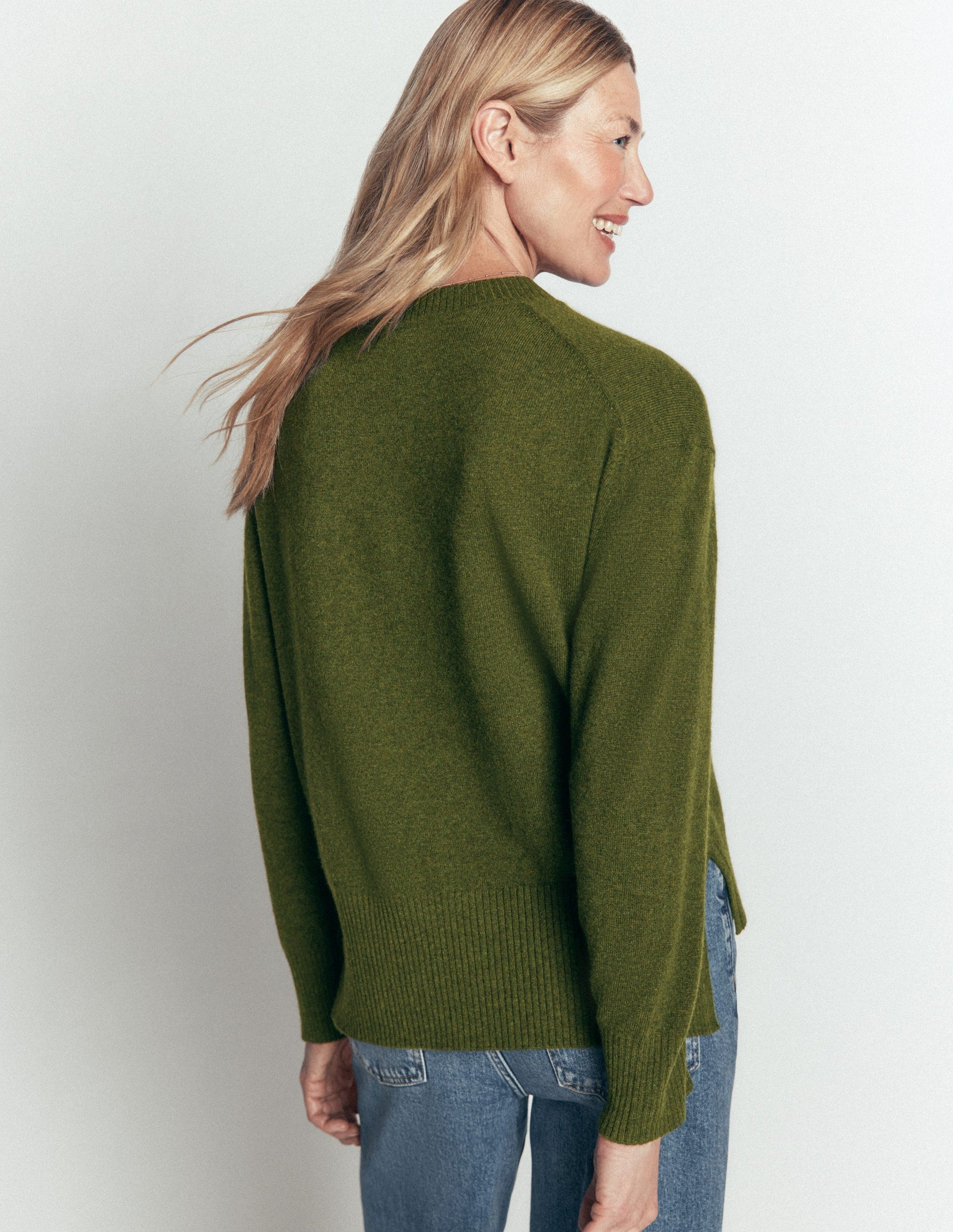Fay Kaschmirpullover mit Rundhalsausschnitt-Dunkles Hofgrün Meliert-3