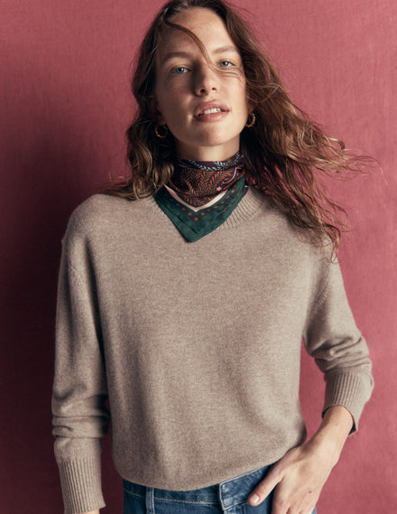 Fay Kaschmirpullover mit Rundhalsausschnitt-Nerzbraun Melange