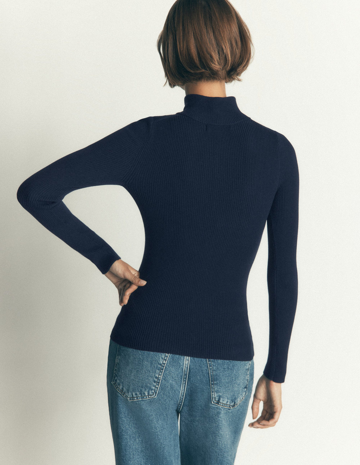 Zelda Rippstrickpullover mit Halbreißverschluss-Marineblau-3