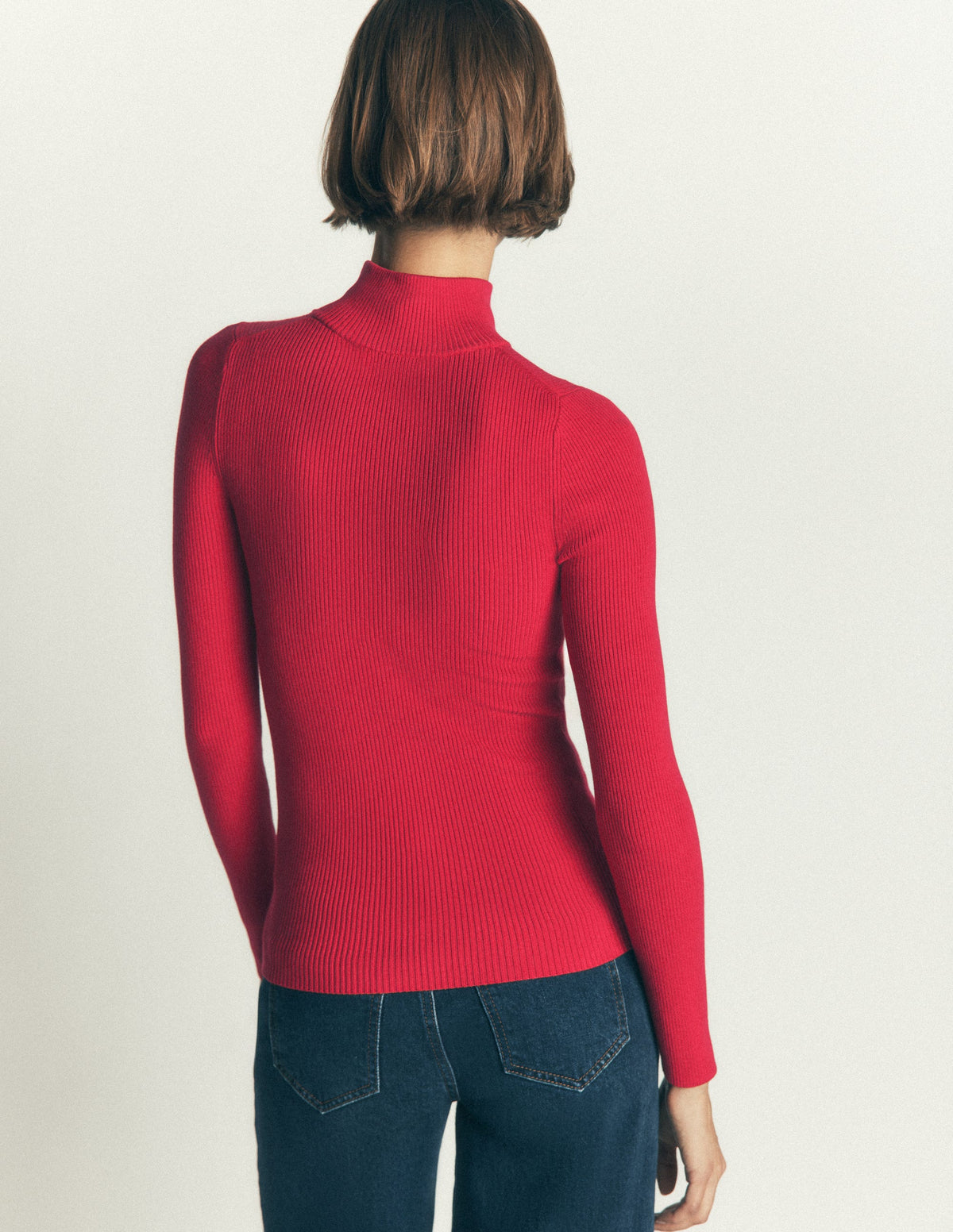 Zelda Rippstrickpullover mit Halbreißverschluss-Merida-Rot-3