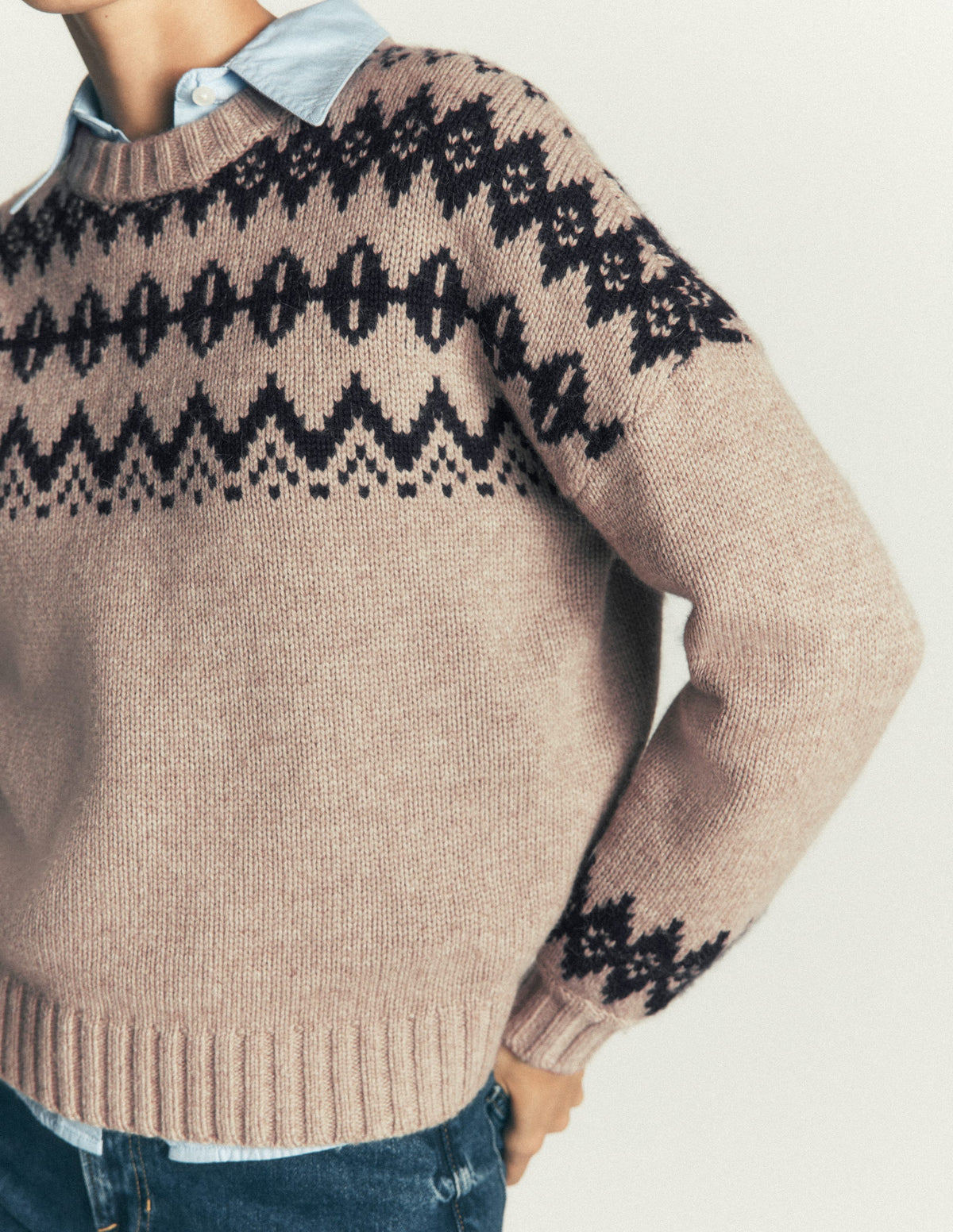 Breiter Fair-Isle-Pullover-Chinchilla Meliert, Fair-Isle - Image 2