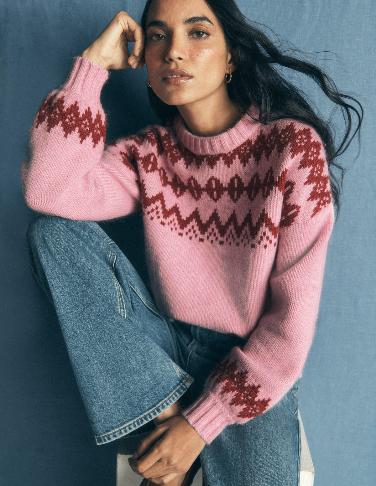 Breiter Fair-Isle-Pullover-Frühlingsblütenrosa, Fair-Isle - Image 2