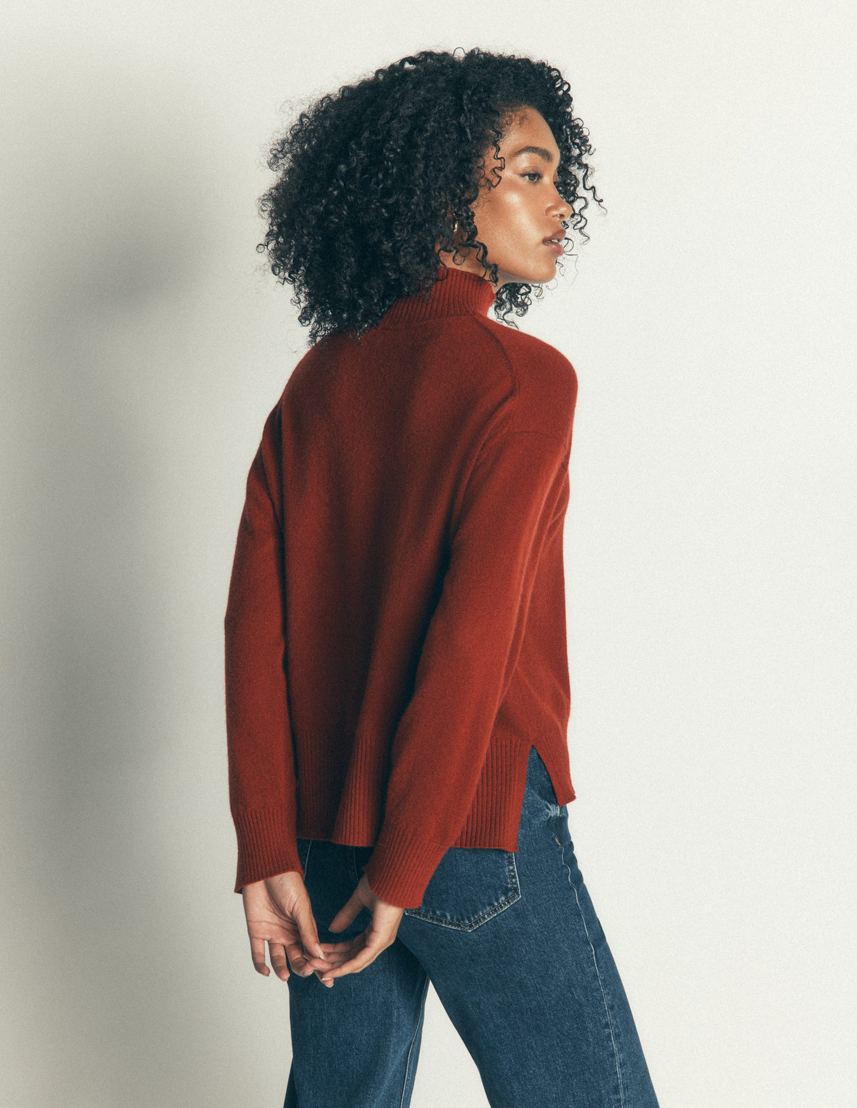 Fay Hochgeschlossener Kaschmirpullover-Braun-Orange - Image 3