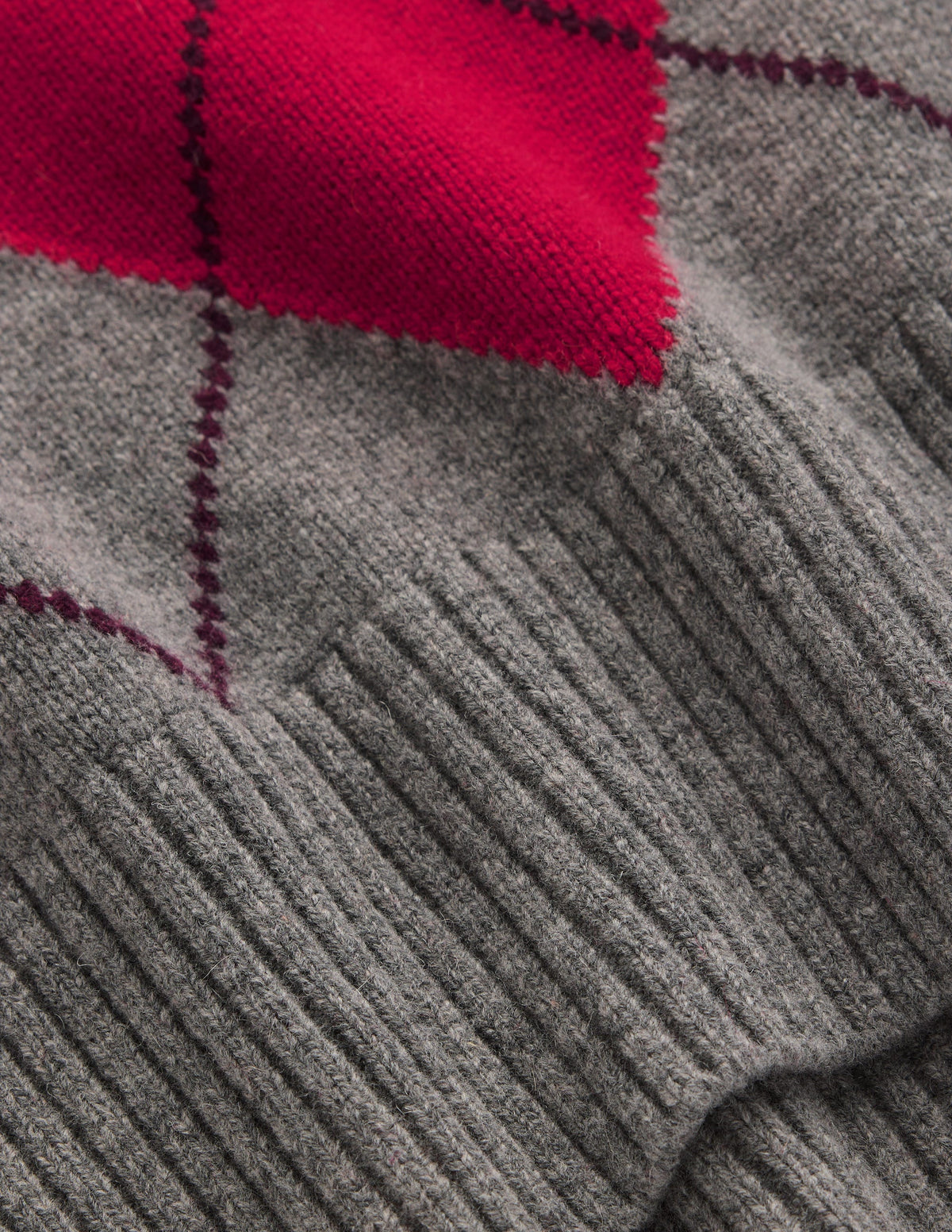 Marta Langer Merino-Pullover-Grau, Rot, Rosa Argyle - Image 7