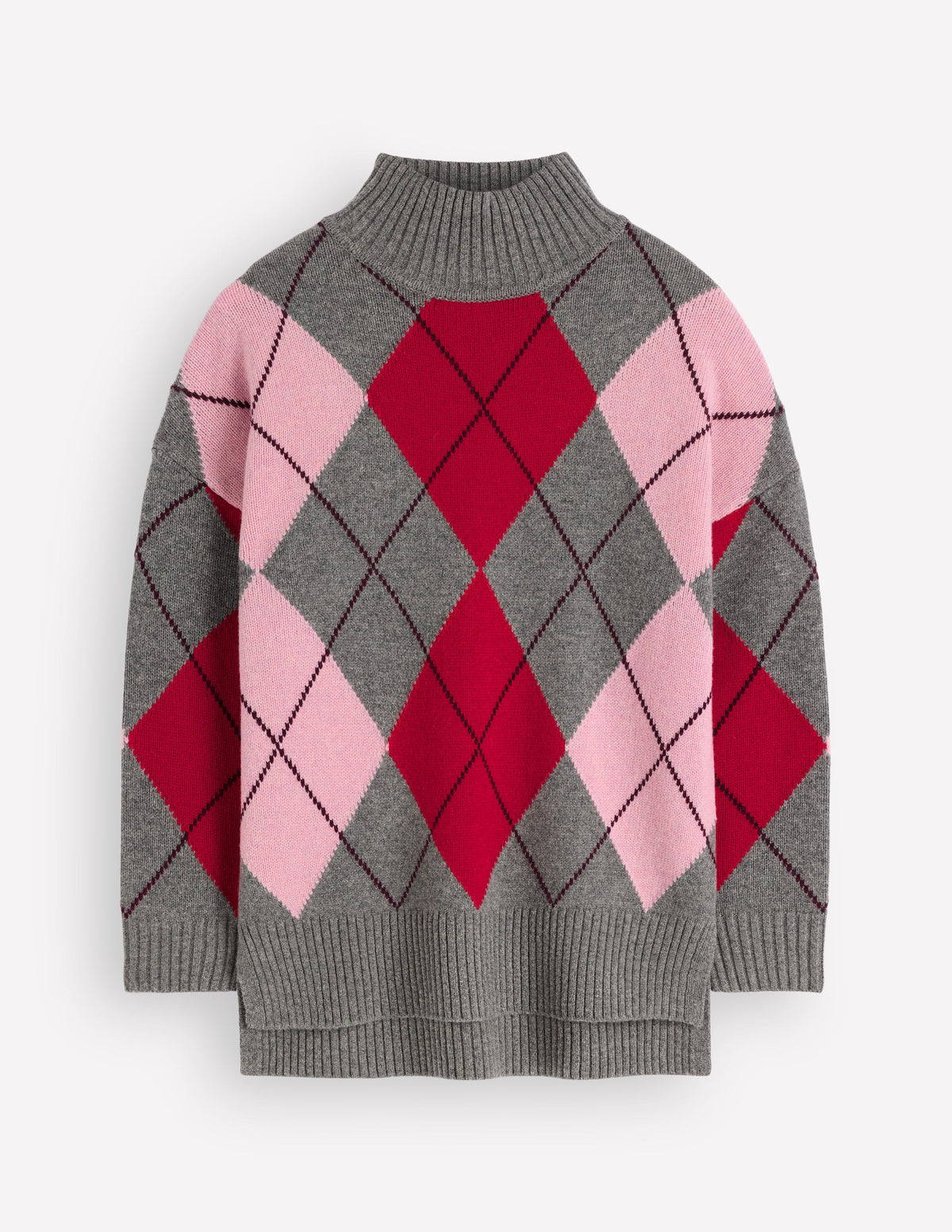 Marta Langer Merino-Pullover-Grau, Rot, Rosa Argyle - Image 6
