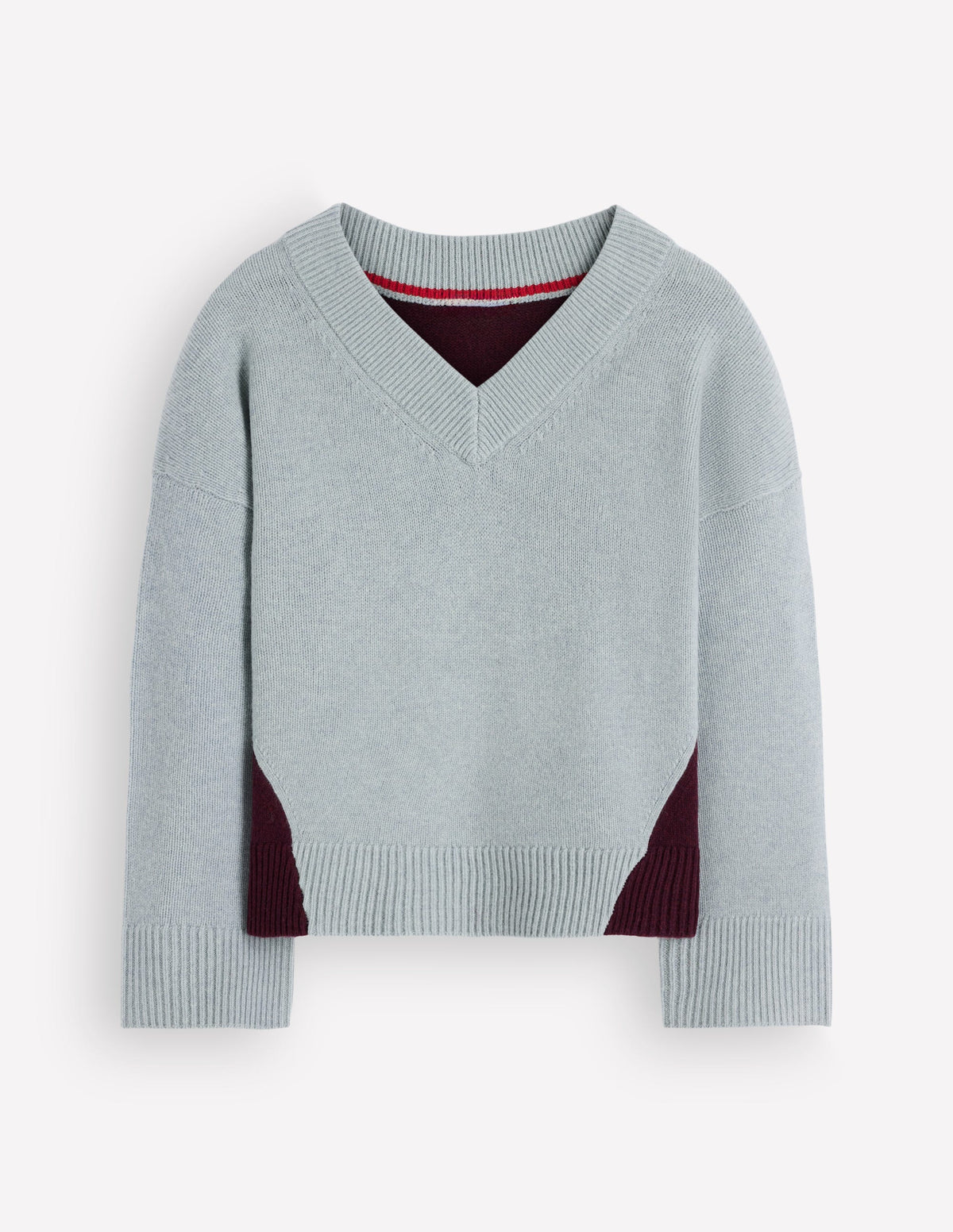 Marta Merino V Neck Jumper-Seamist Blue Colour Block-5