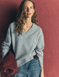 Marta Merino V Neck Jumper-Seamist Blue Colour Block