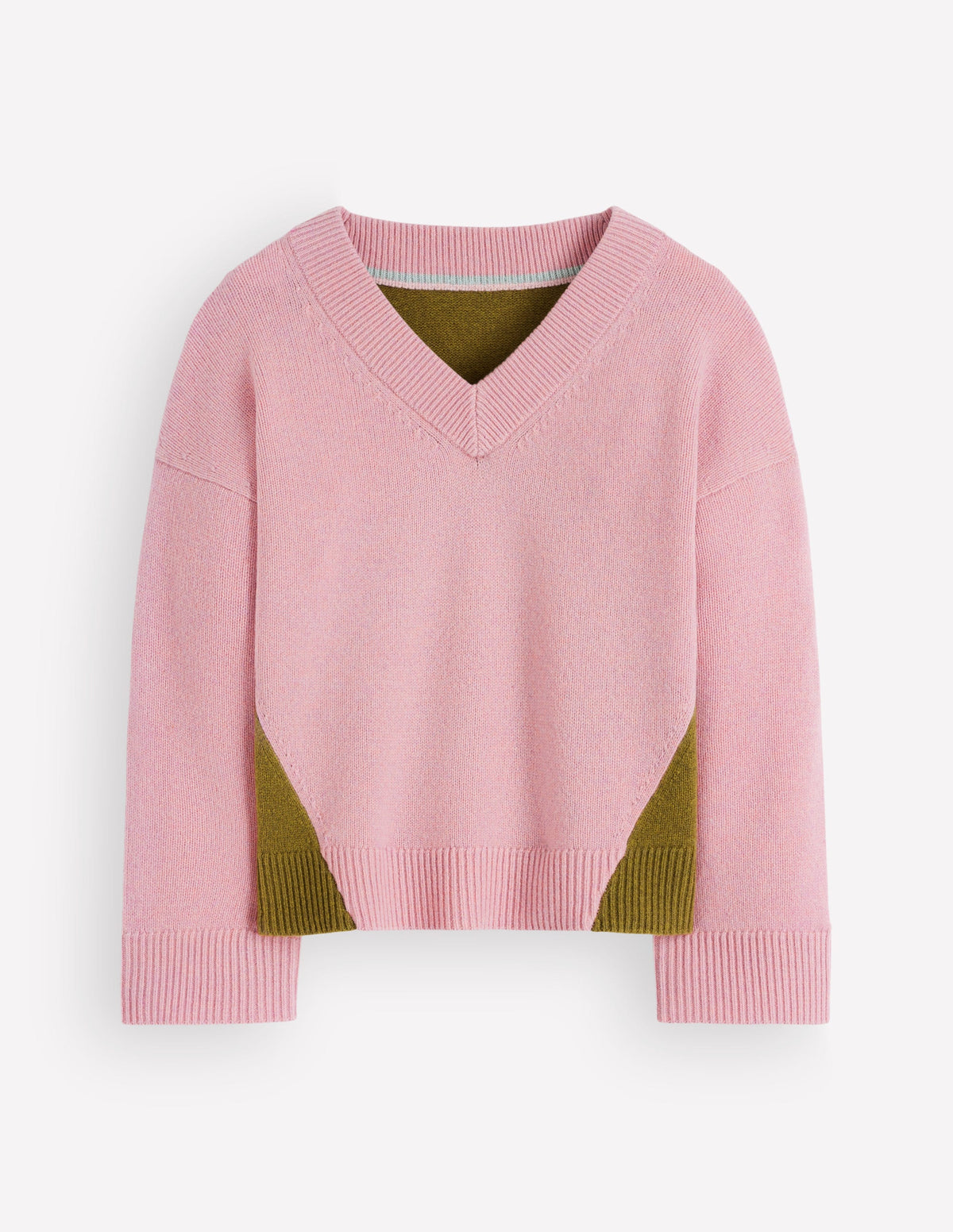 Marta Merino-Pullover mit V-Ausschnitt-Rosé, Grün Color Blocking-7