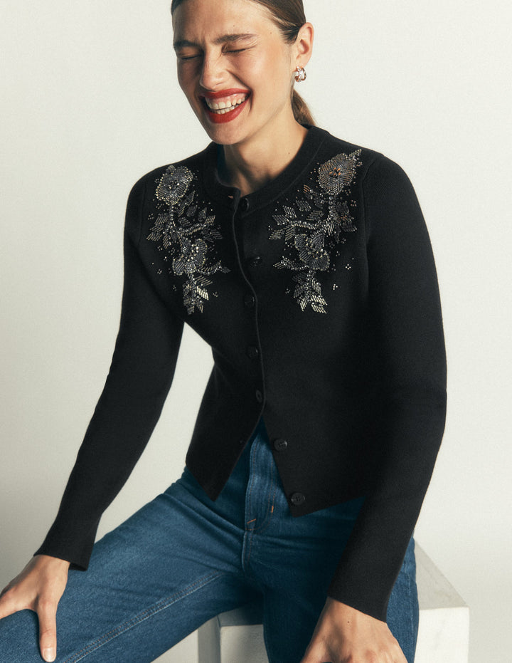 Verzierte Strickjacke-Schwarz