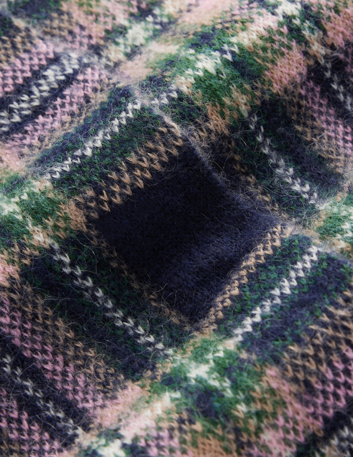 Flauschige Jacquard-Strickjacke-Marineblau, Grün und Rosa Kariert - Image 8