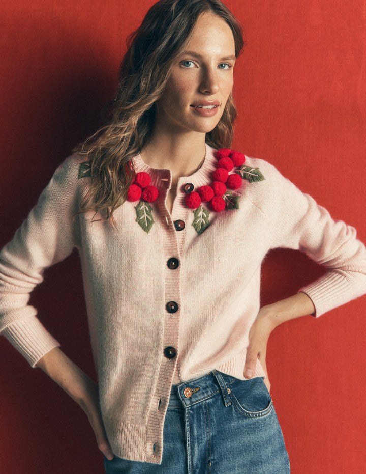 Mae Originelle Strickjacke-Naturweiß, Stechpalmenkranz