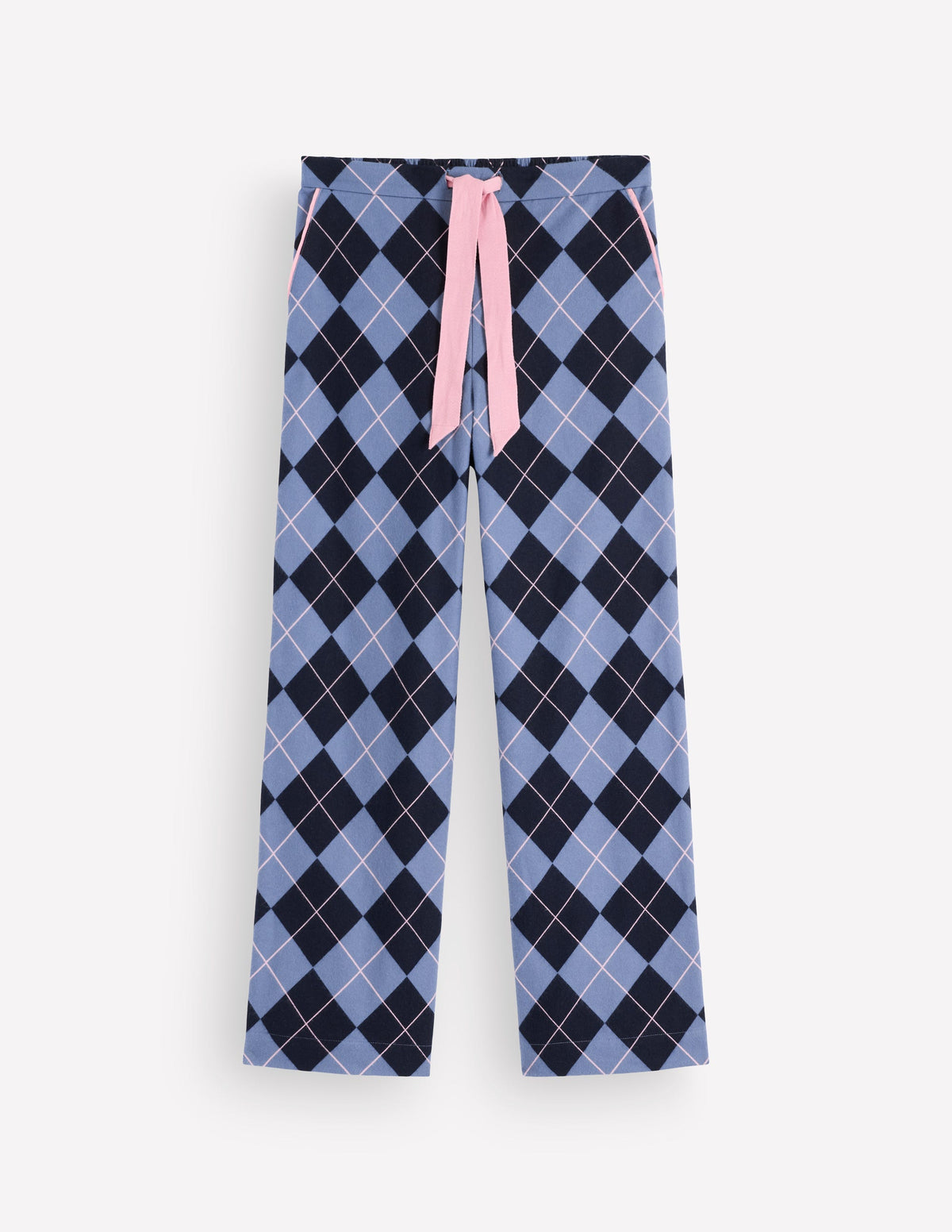 Bas de pyjama en coton brossé-Motif argyle bleu clair et bleu marine-6