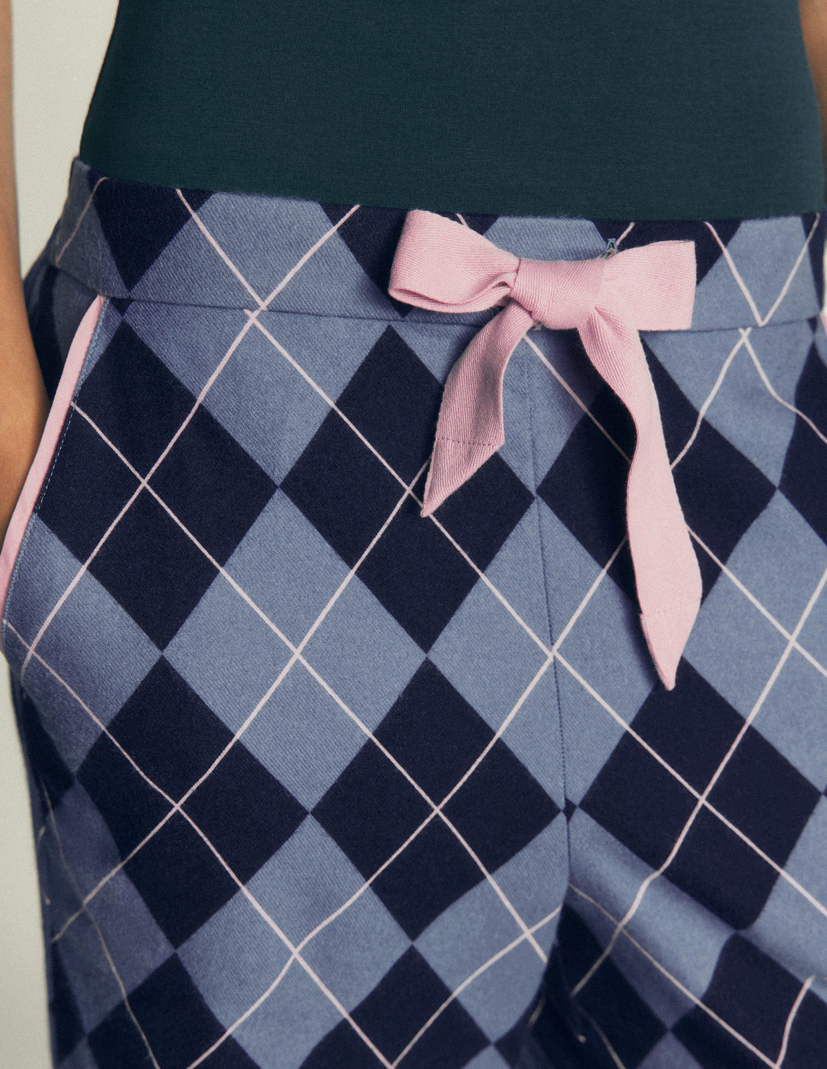 Bas de pyjama en coton brossé-Motif argyle bleu clair et bleu marine - Image 2