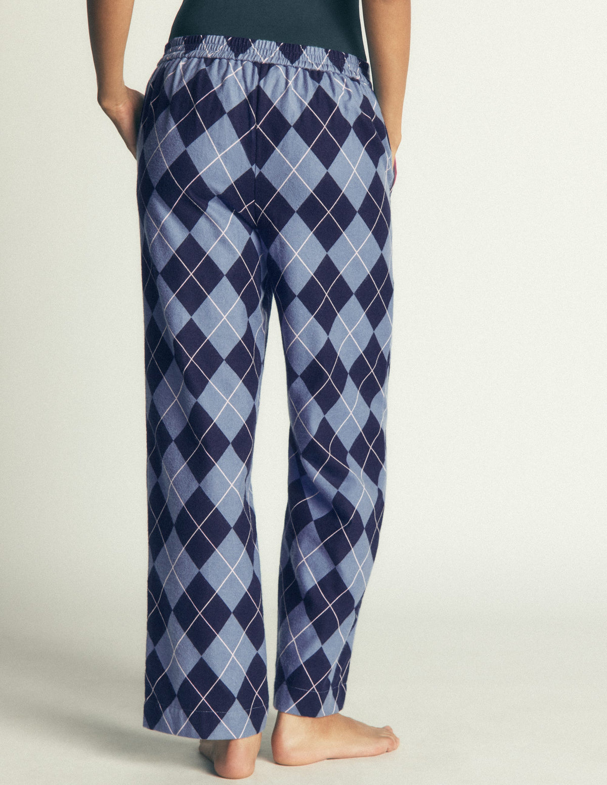 Bas de pyjama en coton brossé-Motif argyle bleu clair et bleu marine - Image 3
