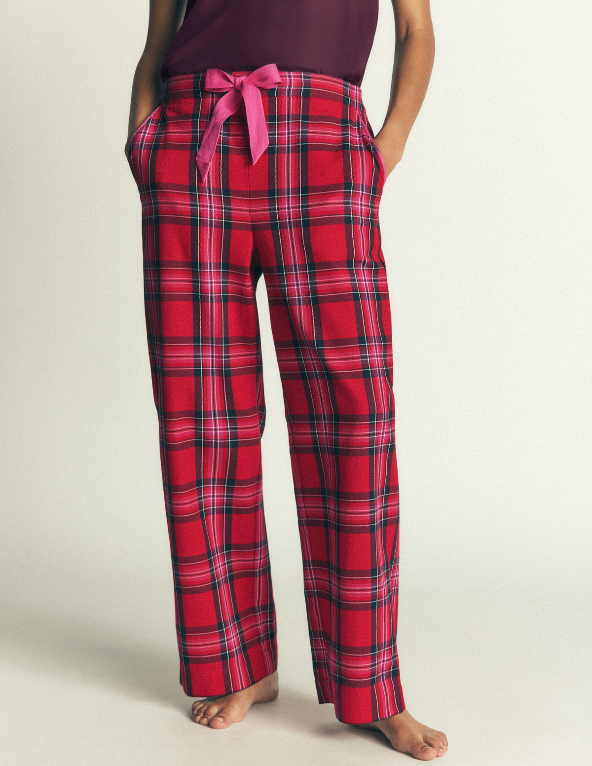 Brushed Cotton Pyjama Trousers-Red, Blue, Green Check Medium-4