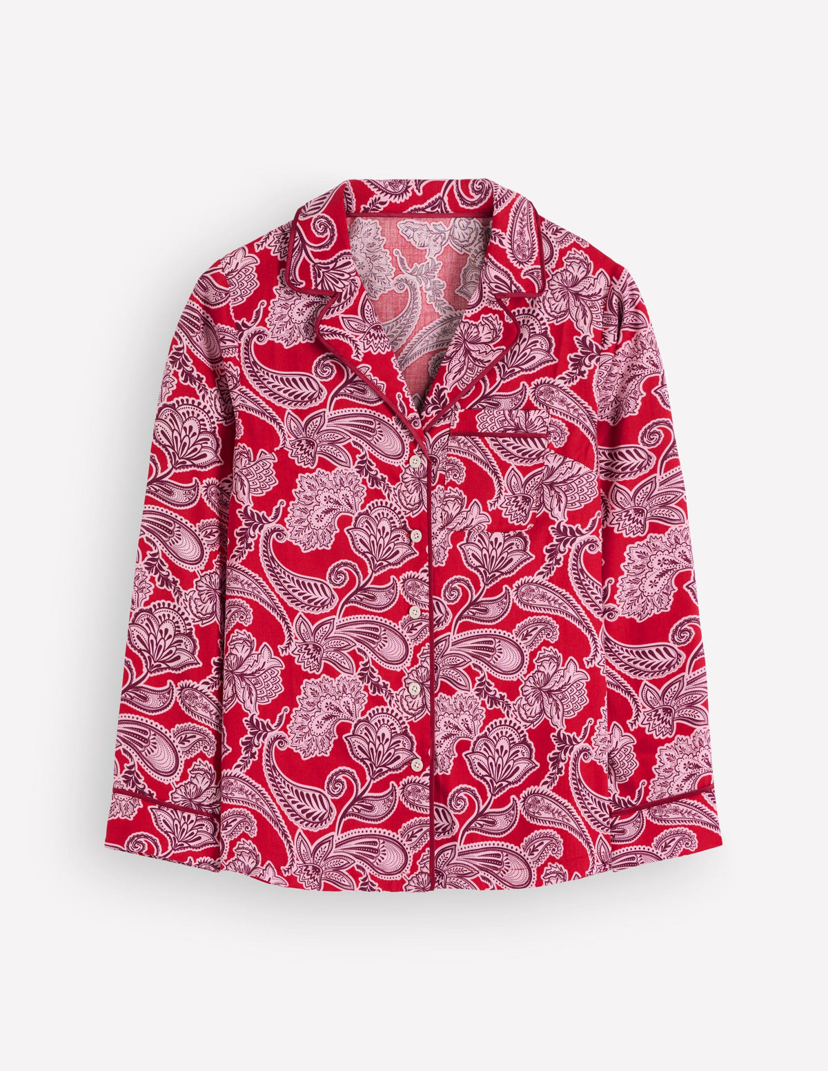 Schlafanzughemd aus Baumwolle-Rot, Blumenmuster-6