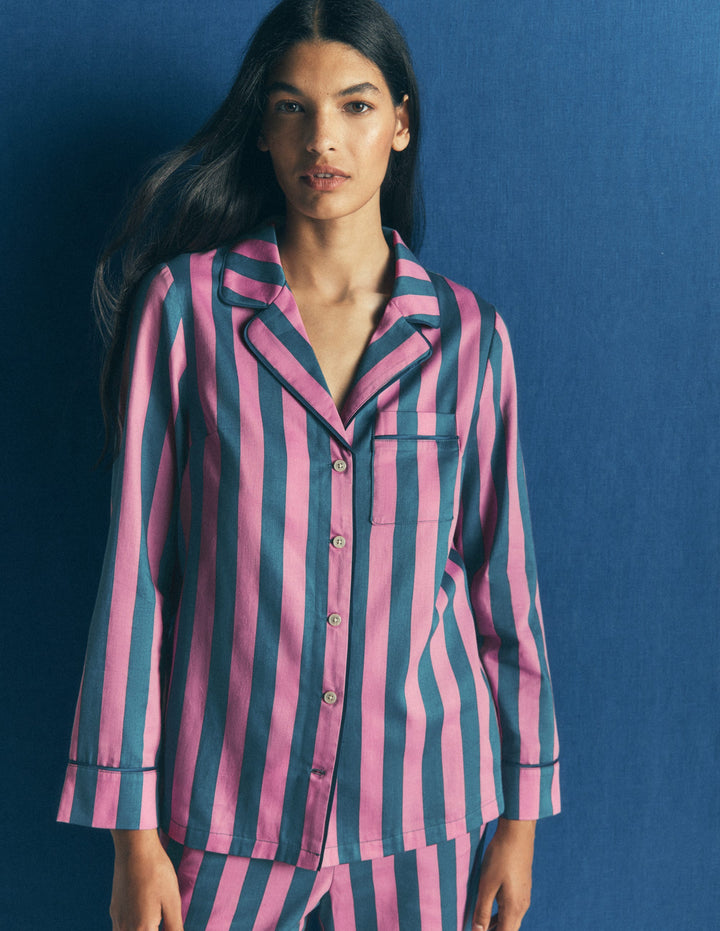 Chemise de pyjama en coton-Rayé rose et bleu