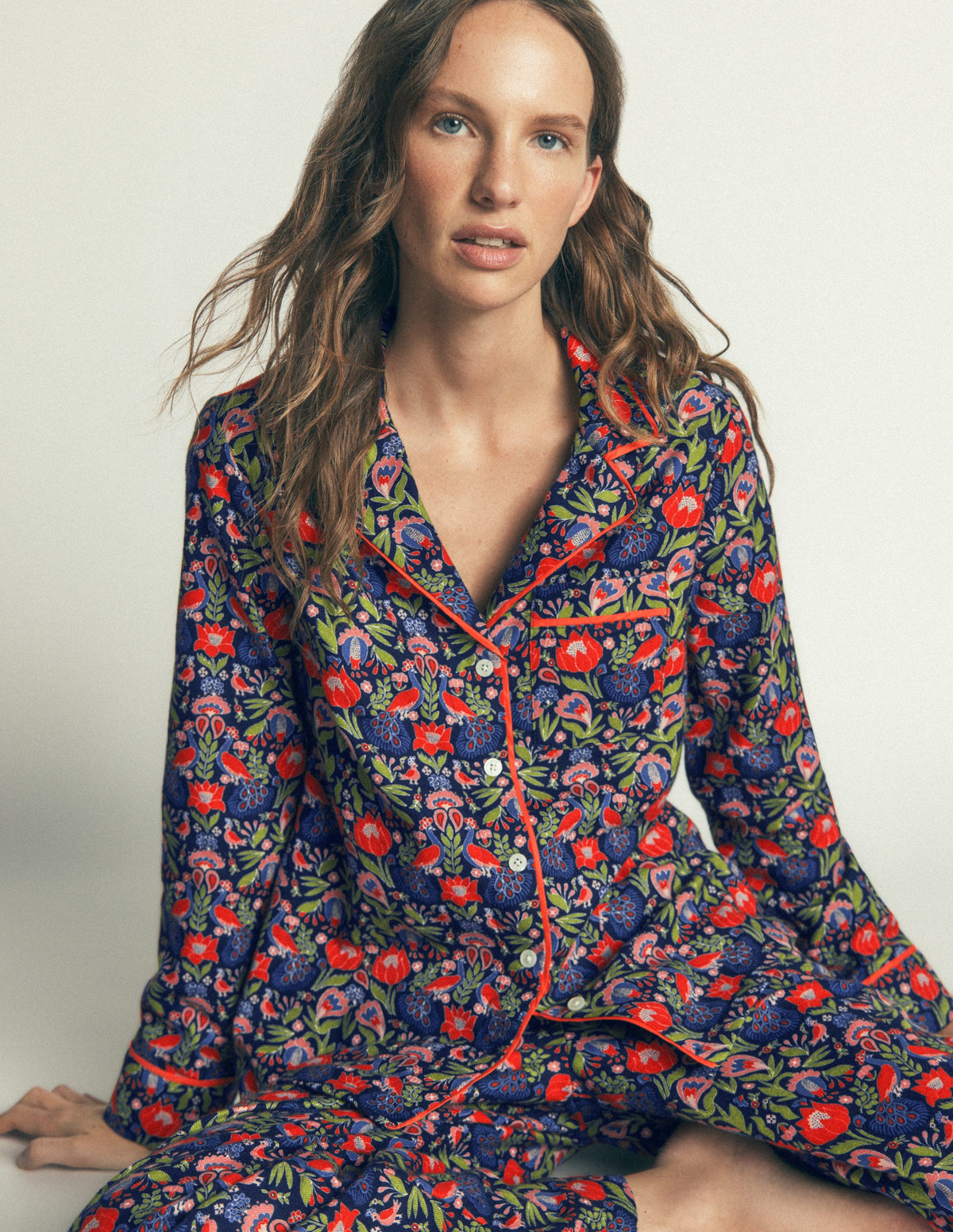 Haut de pyjama en coton brossé-Motif Orange Blossom - Image 1