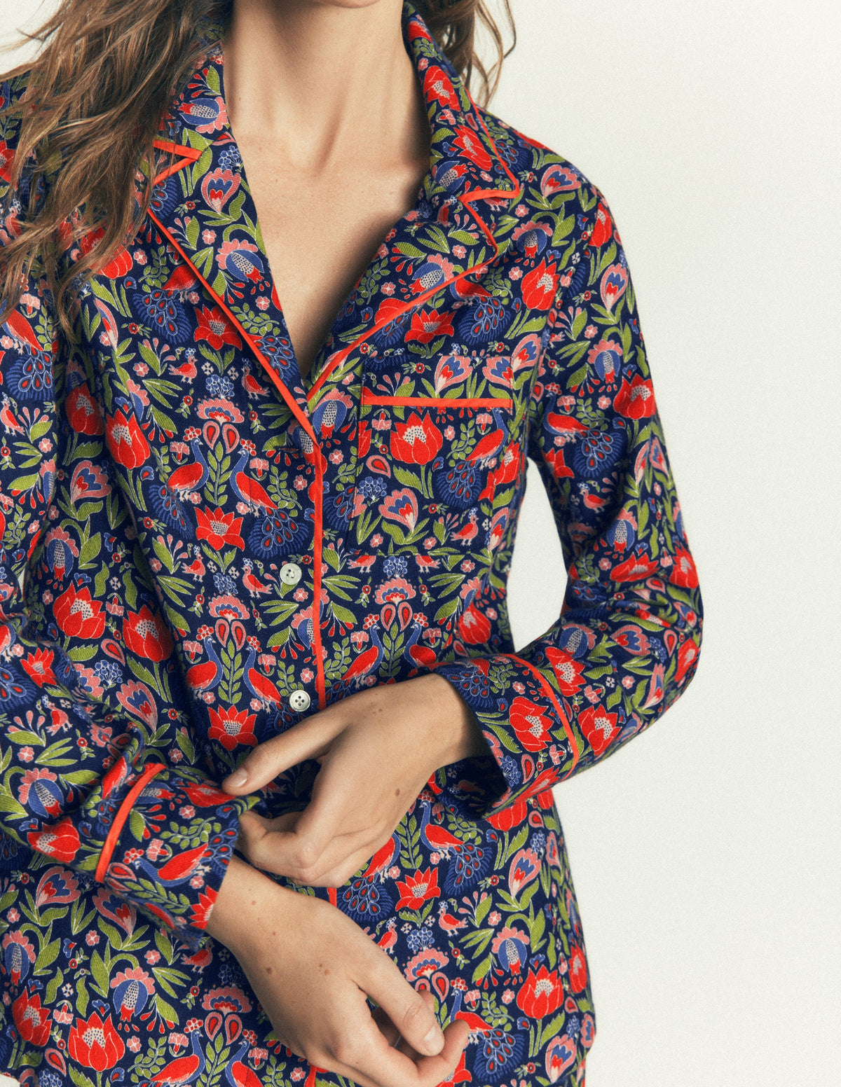Haut de pyjama en coton brossé-Motif Orange Blossom-2