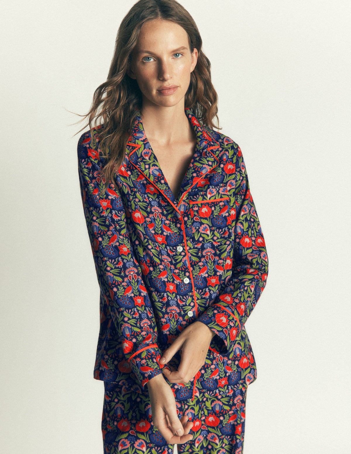 Haut de pyjama en coton brossé-Motif Orange Blossom - Image 4