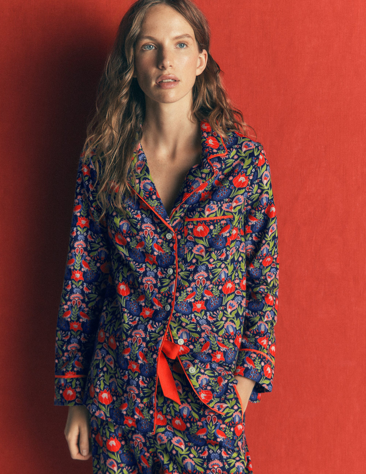 Haut de pyjama en coton brossé-Motif Orange Blossom-5