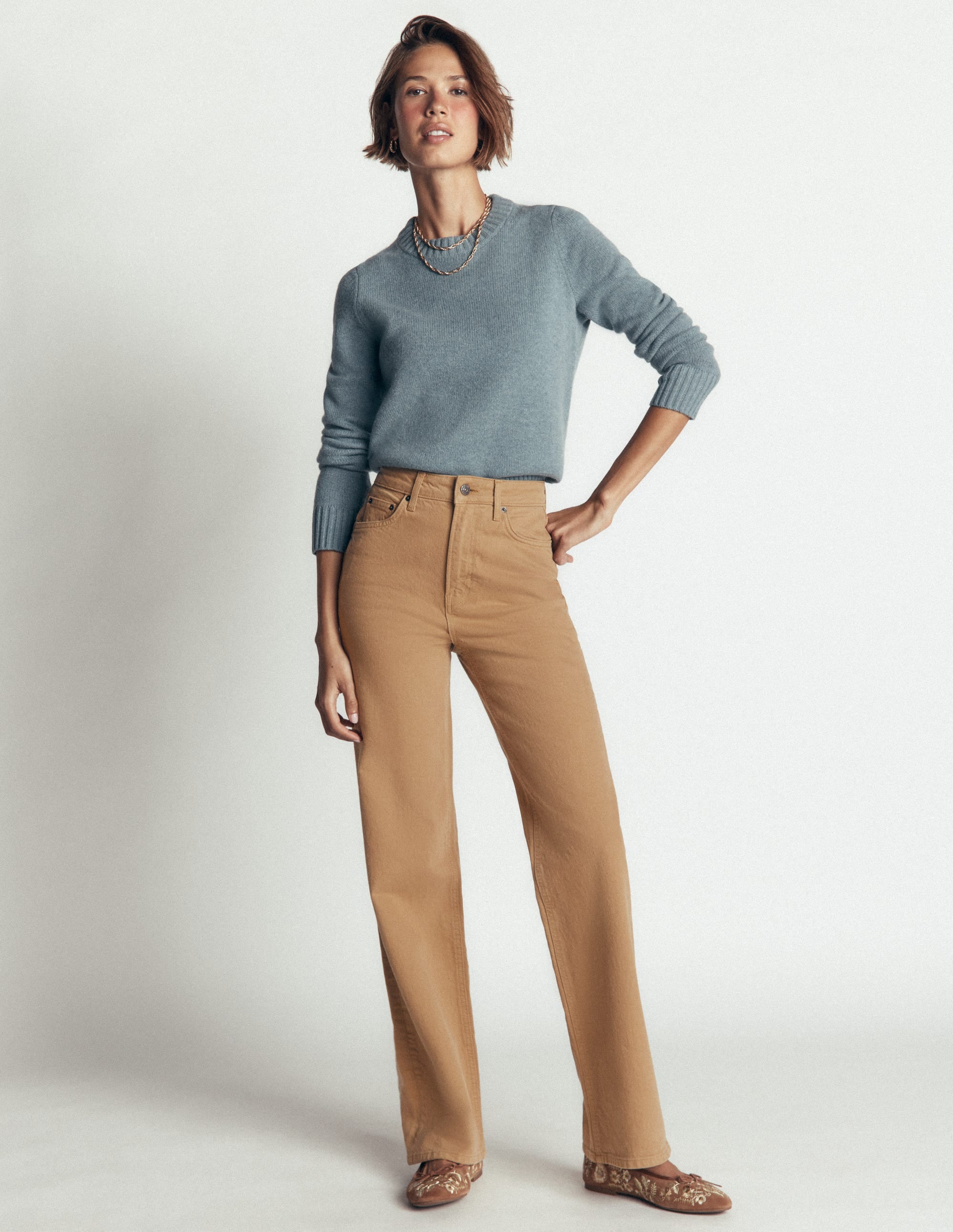 Jean droit taille haute-Camel chiné - Image 1