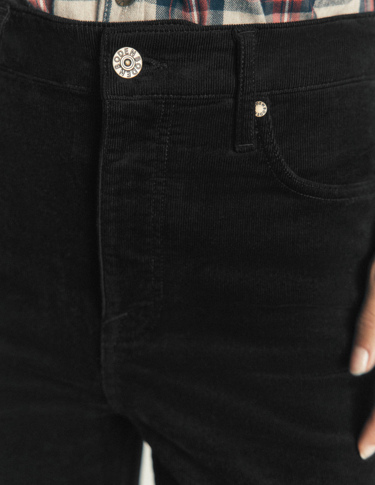 Schmal geschnittene Cord-Jeans mit hohem Bund-Schwarz-5