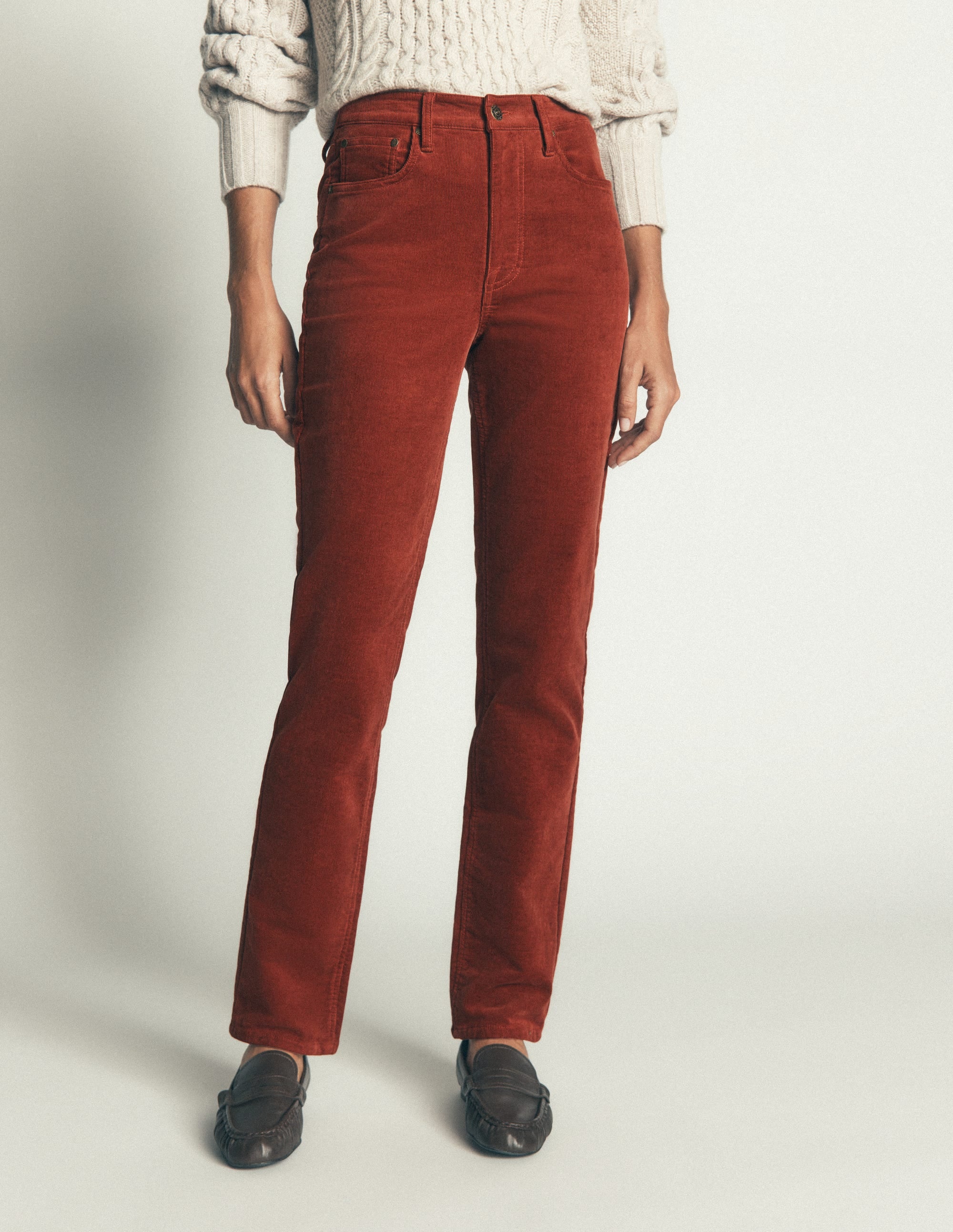 Schmal geschnittene Cord-Jeans mit hohem Bund-Gebranntes Henna - Image 4