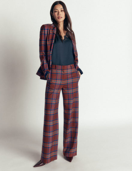 Belgravia Wool Blend Trousers-Brown, Blue, and Pink Check